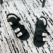 CC 25 Dad Sandals Black White Fabric Leather 300168