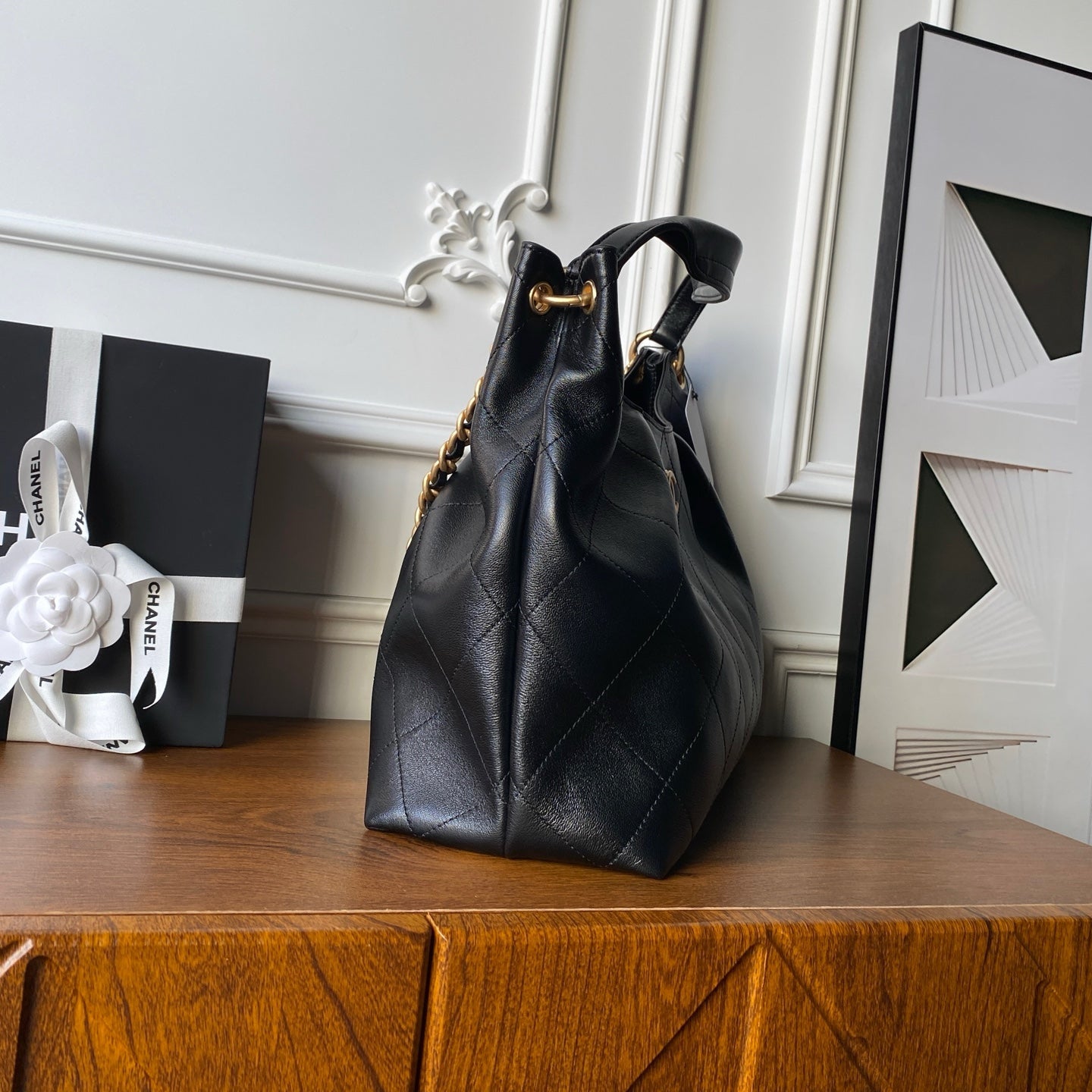 Chanel 2025 Hobo Bag 35cm Black Calfskin 318242