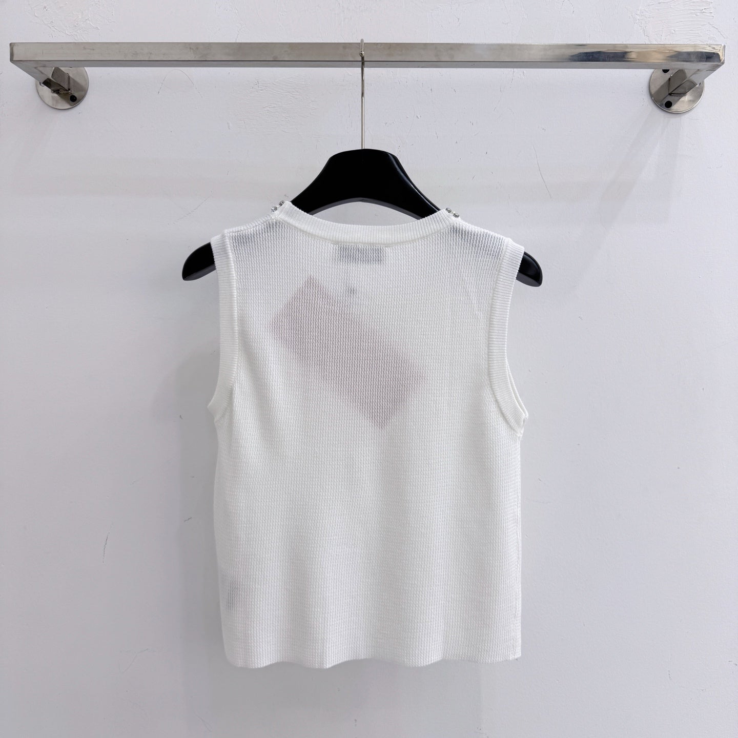 Miumiu 2026 Crew Neck Beaded Knit Vest Tencel Wool 375082