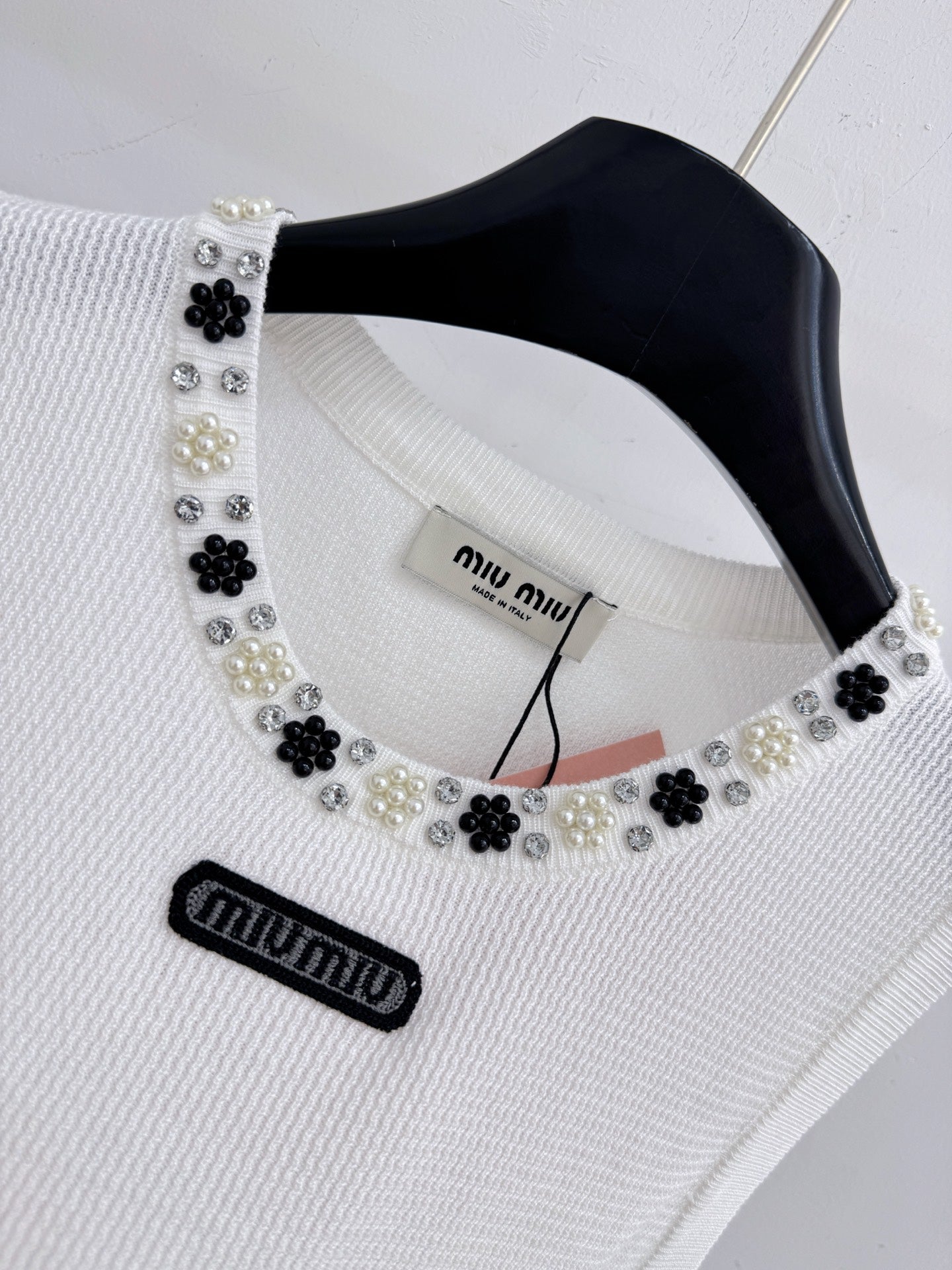 Miumiu 2026 Crew Neck Beaded Knit Vest Tencel Wool 375082