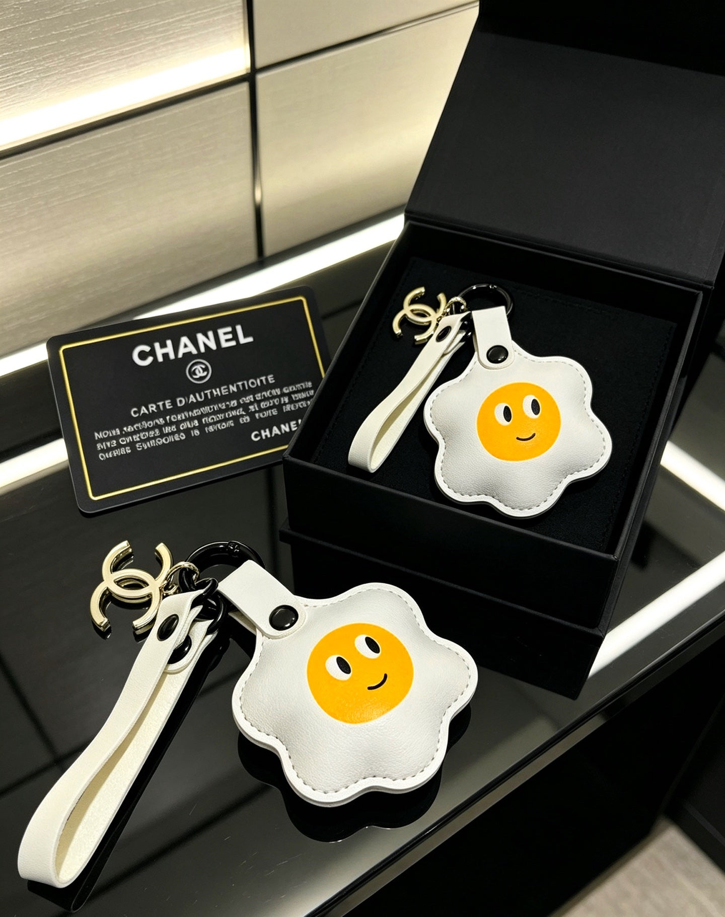 Chanel Fried Egg-shaped Charm Leather