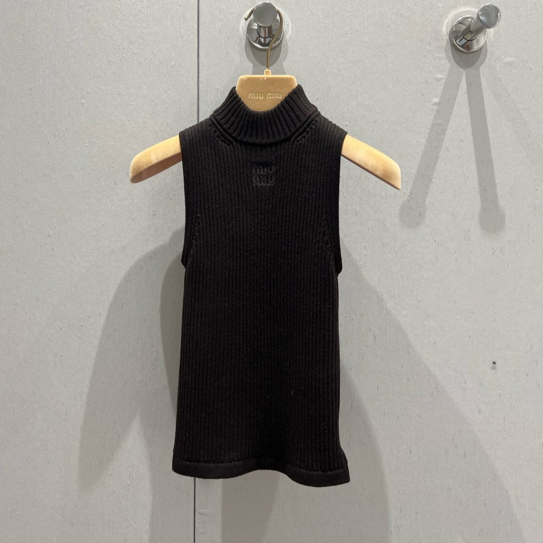 Miu Miu 25 Collar Vest Sweater Top Brown Wool