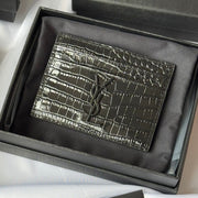 YSL Card Holder 10cm Wallet Full Black Crocodile Leather 240552