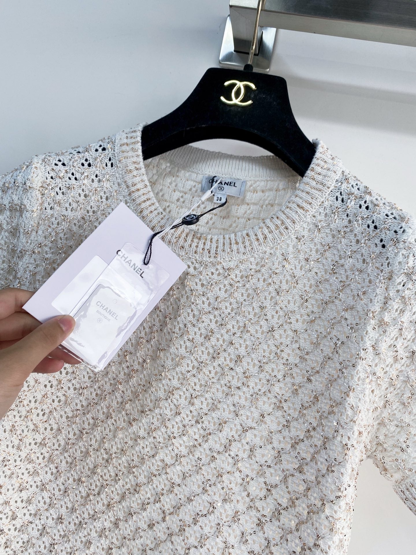 Chanel 2026 Knit Short-sleeved Shirt Off-white Wool 166806
