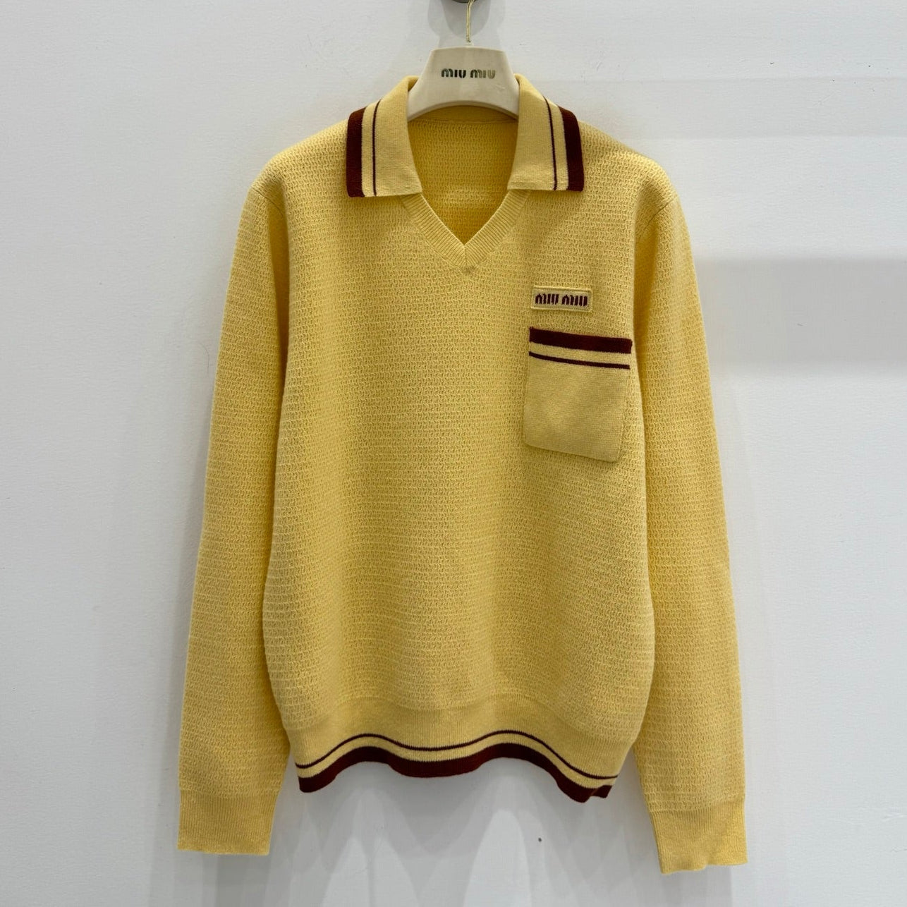 Miumiu 2026 Long-sleeved Shirt With Lapel Collar Yellow Cashmere 417644
