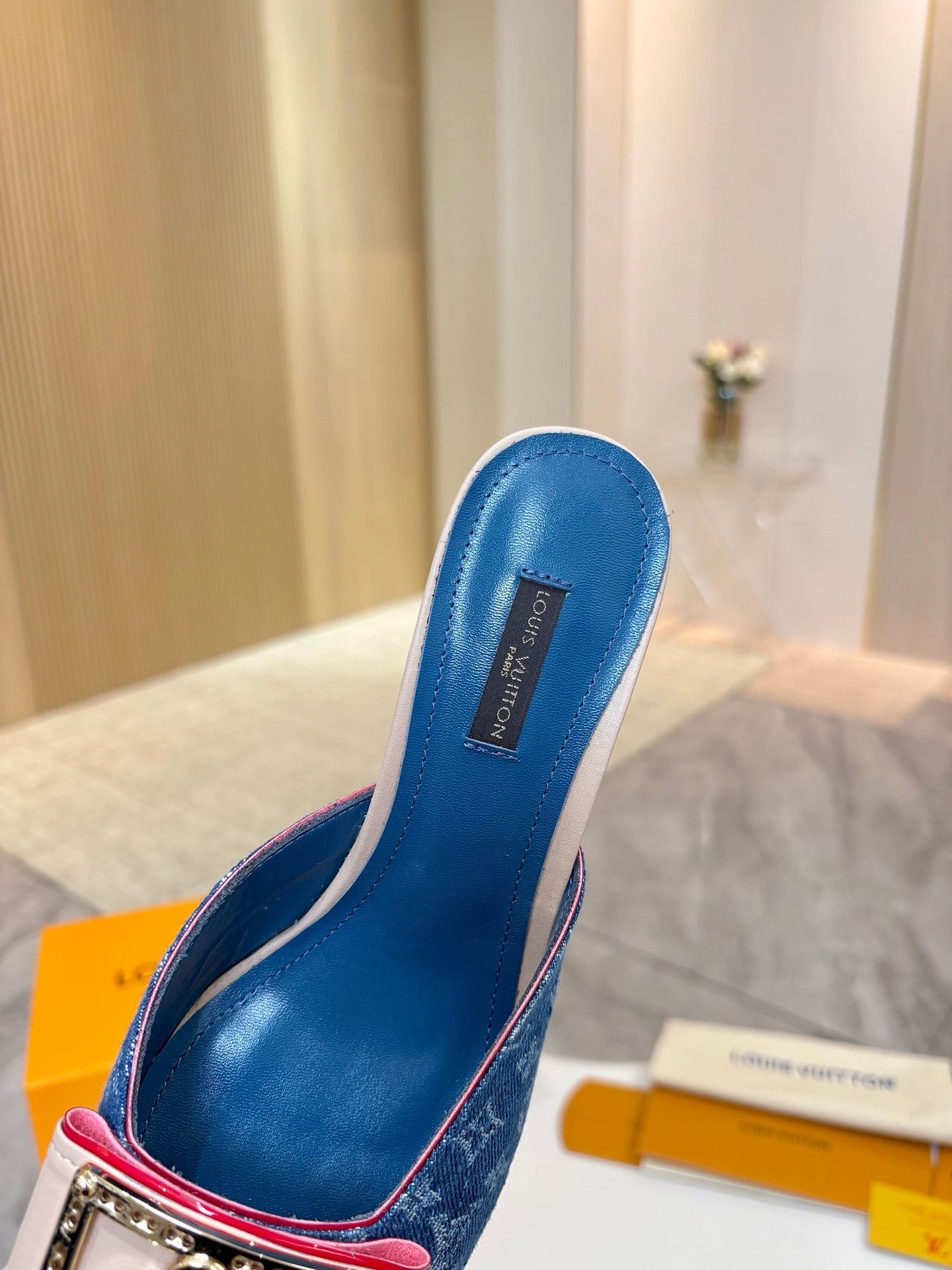 LV 26ss High-Heeled Mules 60 Blue Monogram Denim Cowhide 664881