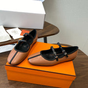 HM  25s Mary Jane Double Strap Camel Black Calfskin 422564