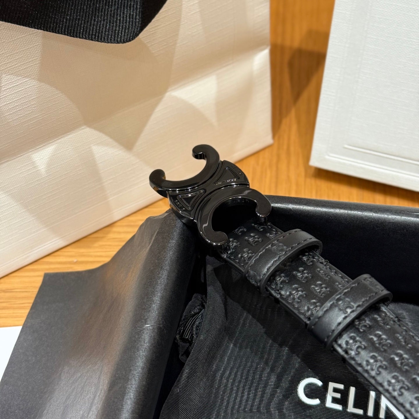 CL Black 25mm Triomphe Enamel Monogram Black Cowhide 597410