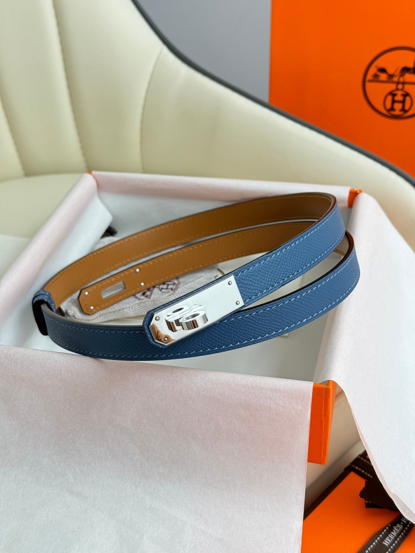 HM Kelly Belt 18mm Blue Epsom Leather