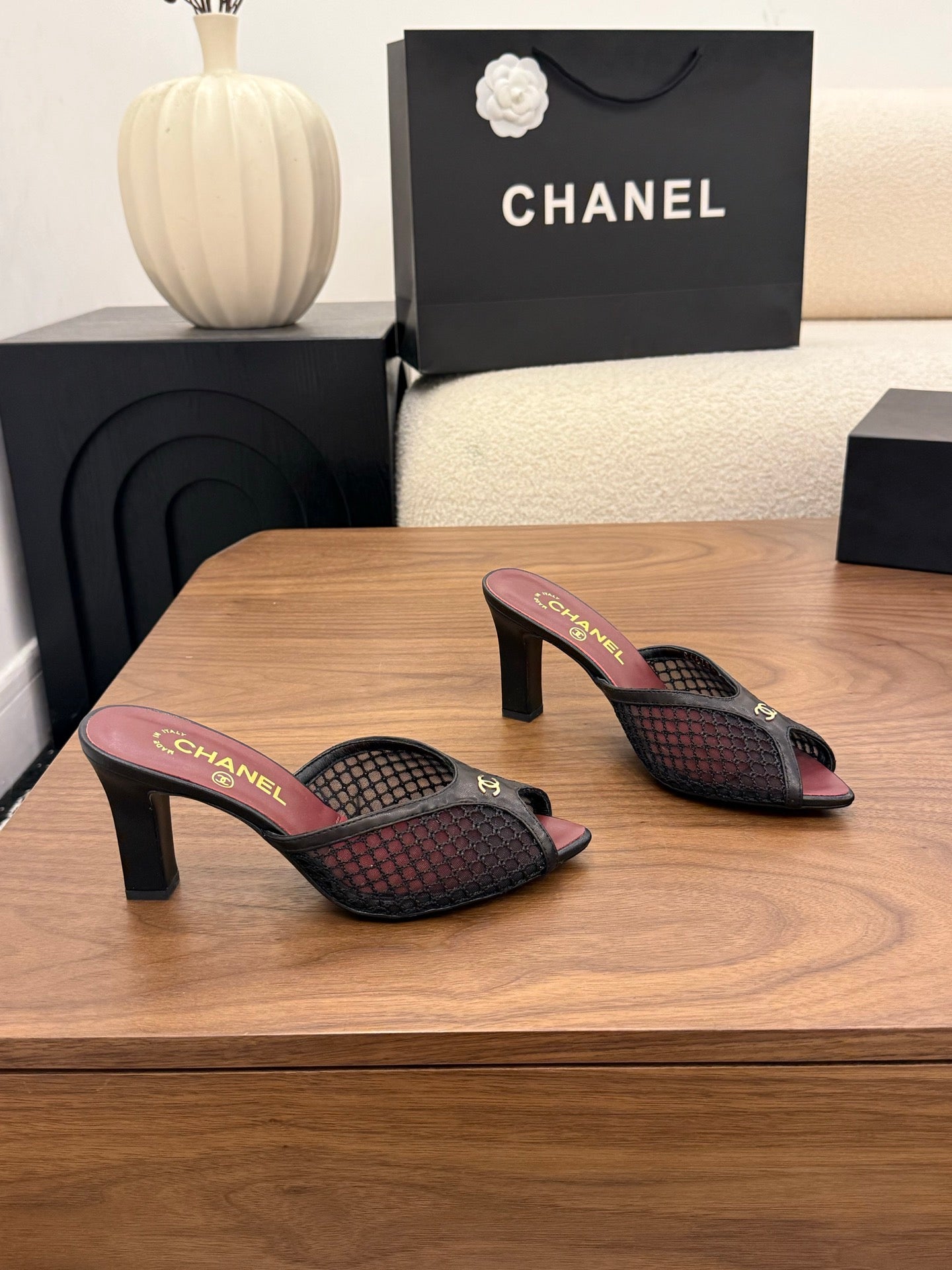 Chanel 2026 Mule Black Red Mesh Sheepskin 748032