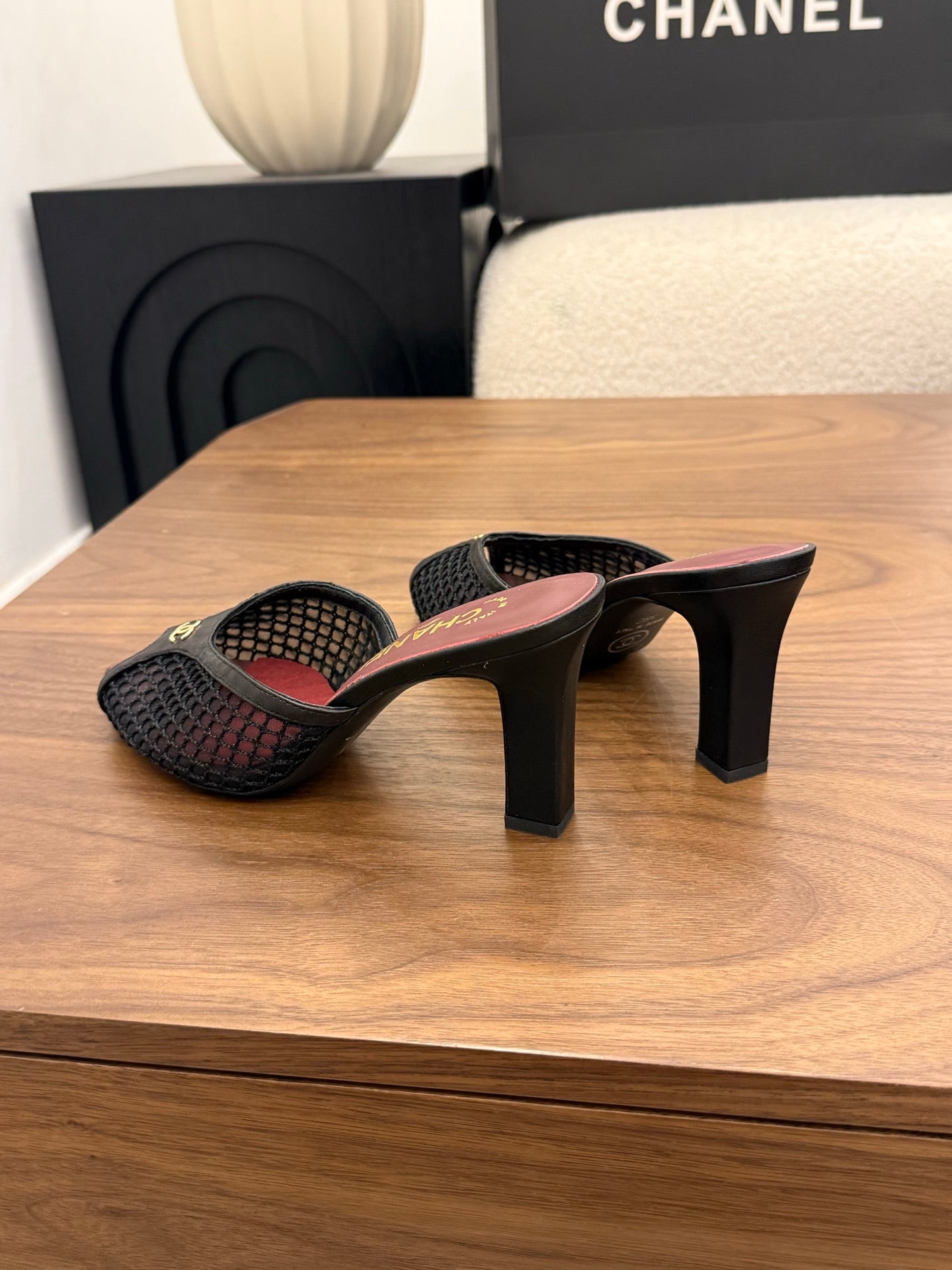 Chanel 2026 Mule Black Red Mesh Sheepskin 748032