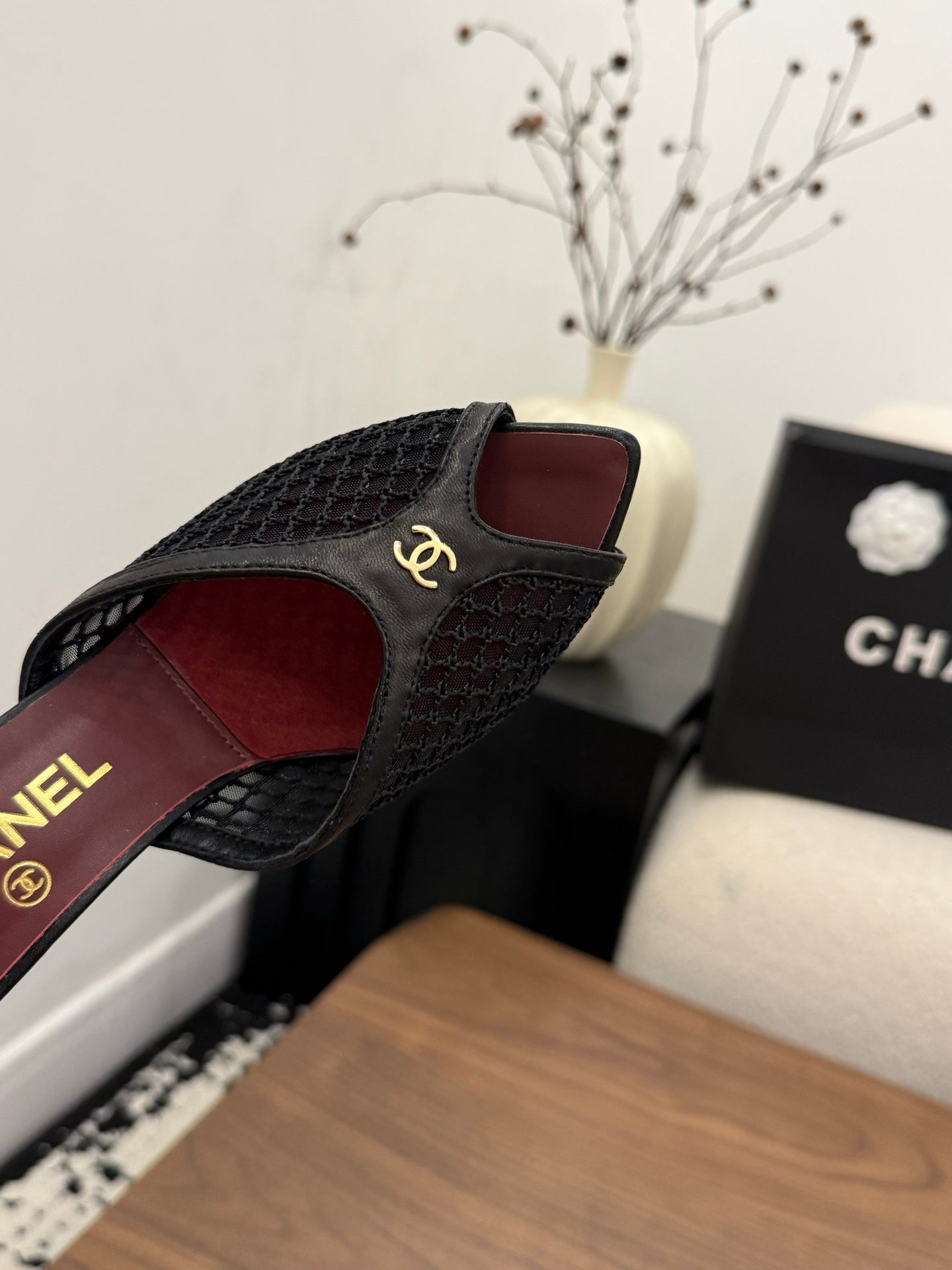 Chanel 2026 Mule Black Red Mesh Sheepskin 748032