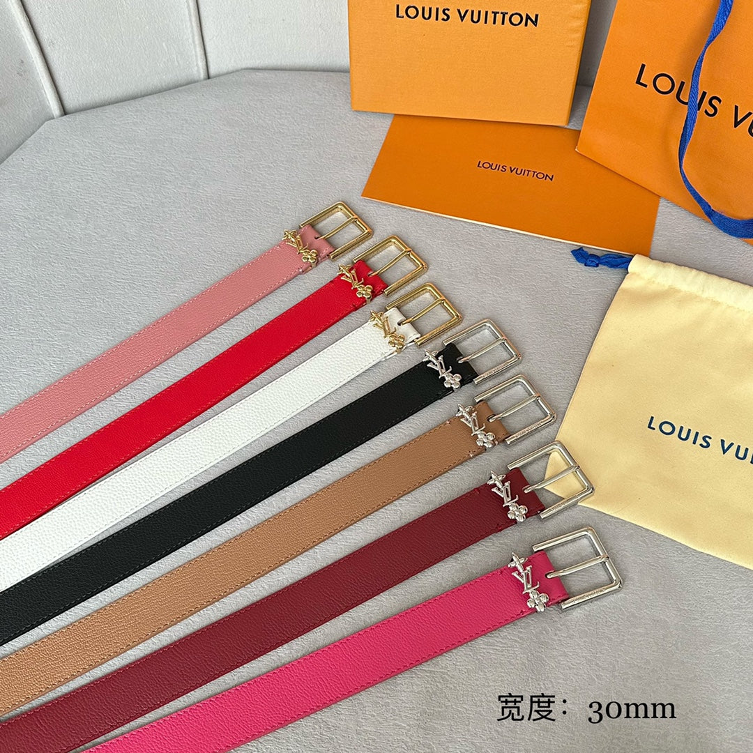 LV BLOOM 30MM BELT IN WHITE CALFSKIN GOLD HARDWARE