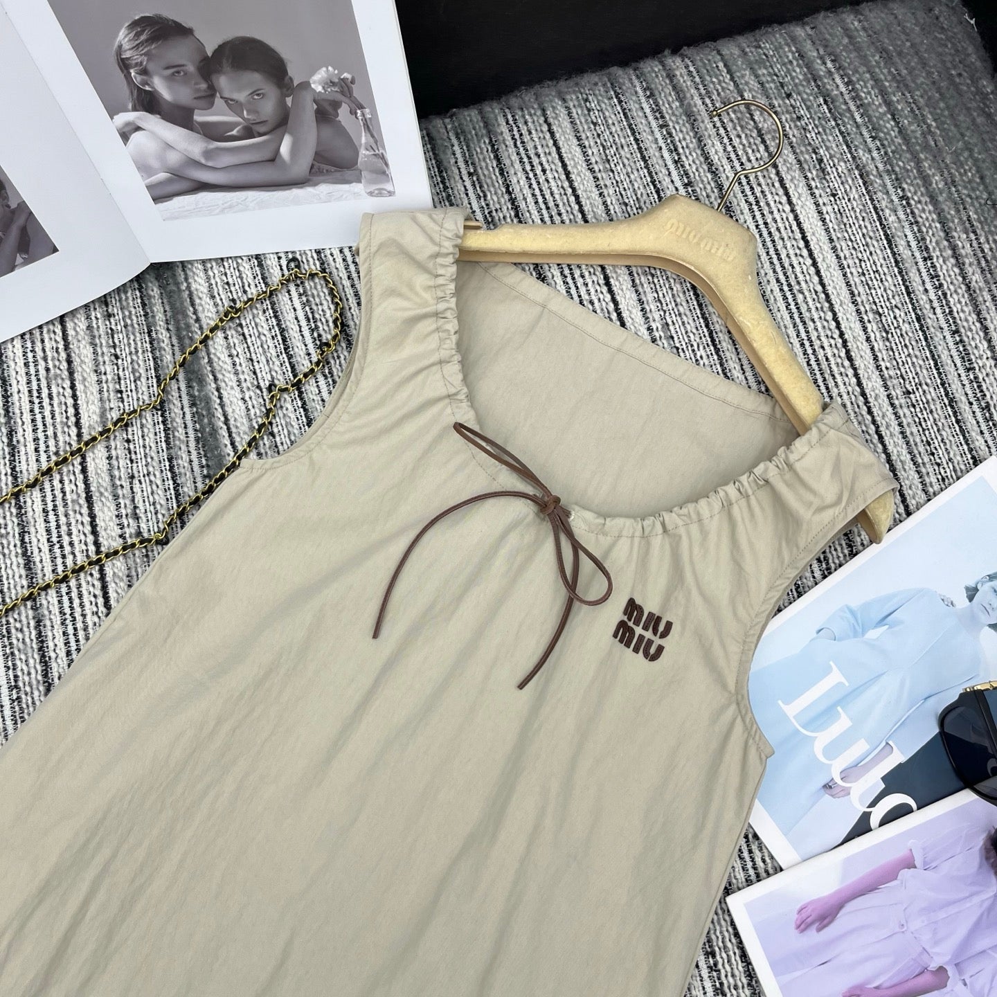 Miumiu 2026 Sleeveless Dress Khaki Cotton Polyester
