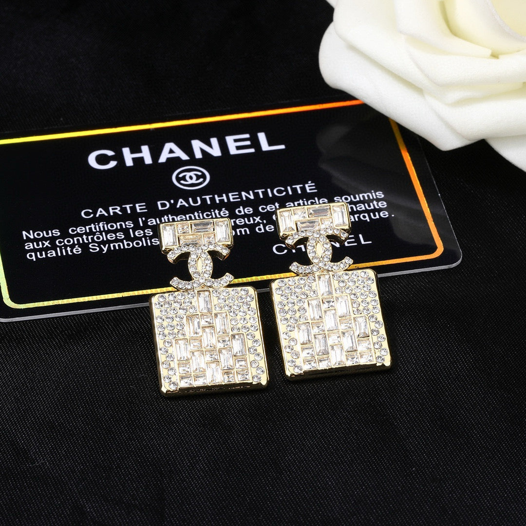 CC Perfume Bottle Gold Diamond Earrings