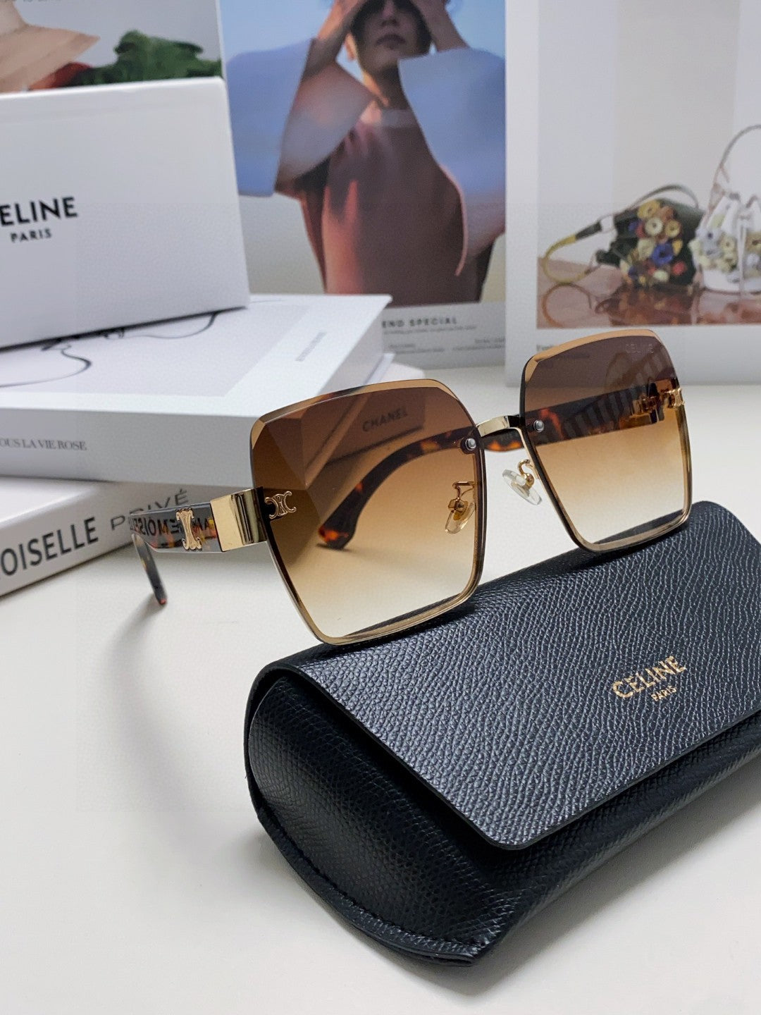 TRIOMPHE SQUARE SUNGLASSES 552781 IN HAVANA ACETATE