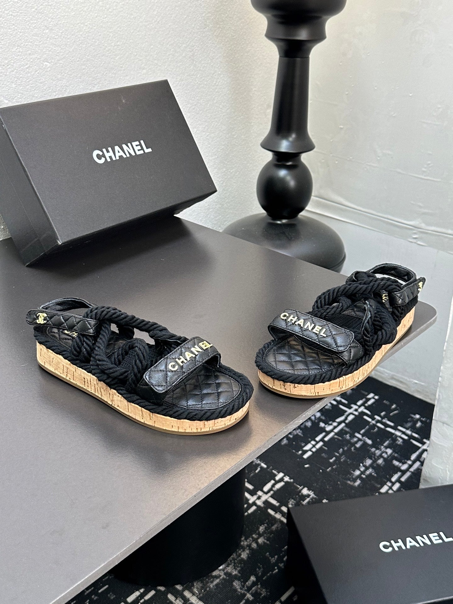 CC Sandals Black Rope Lambskin 331281