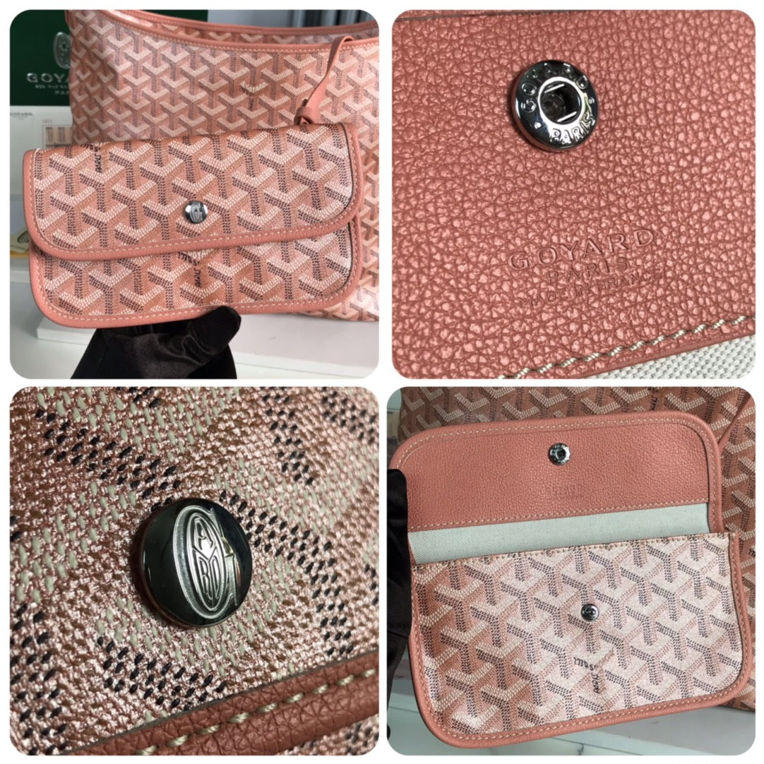 Bohème Hobo Bag 42cm Pink Canvas Chevroches Calfskin
