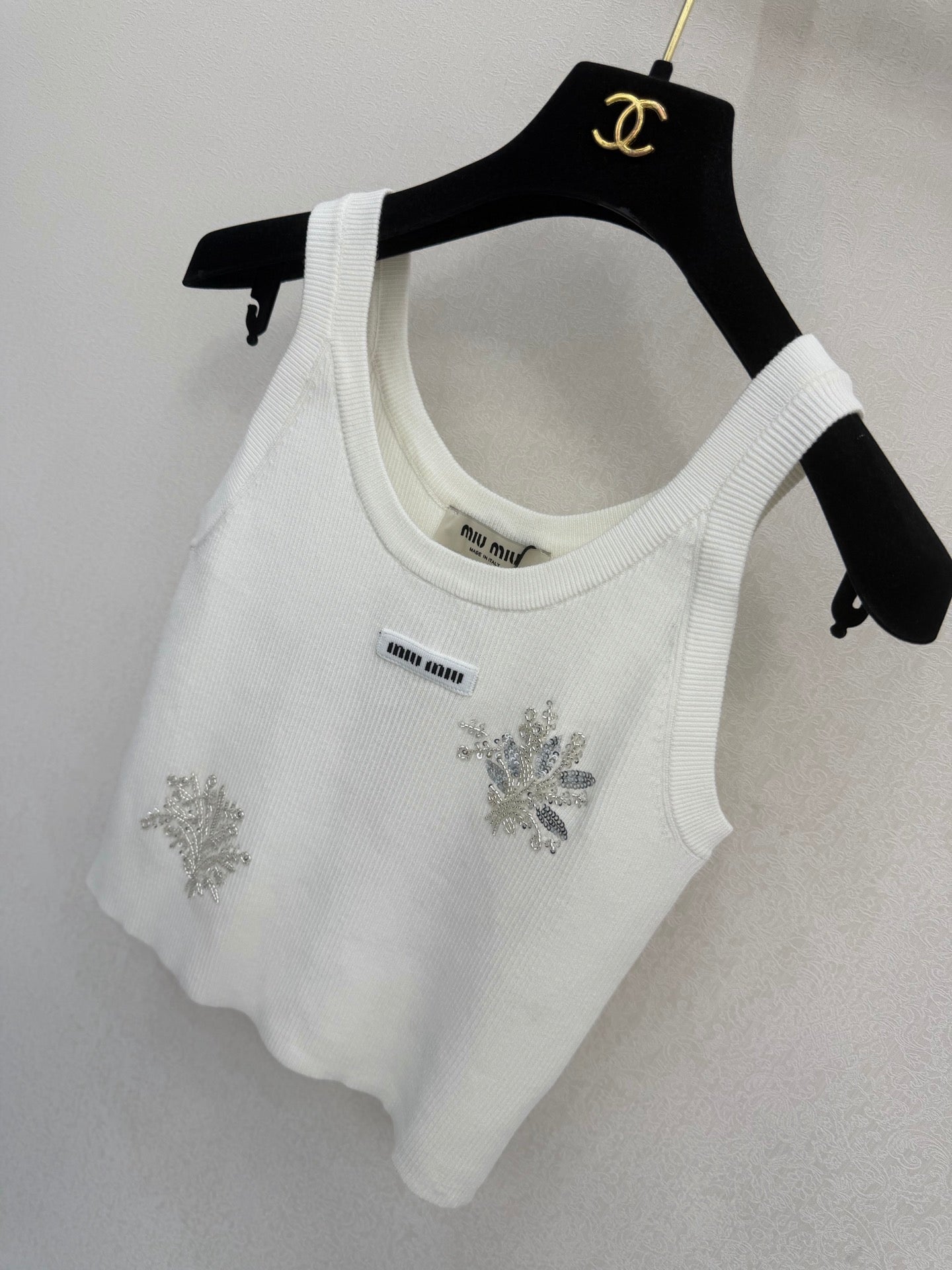 Miumiu 2026 Flower Tank Top Black and White Viscose 394850