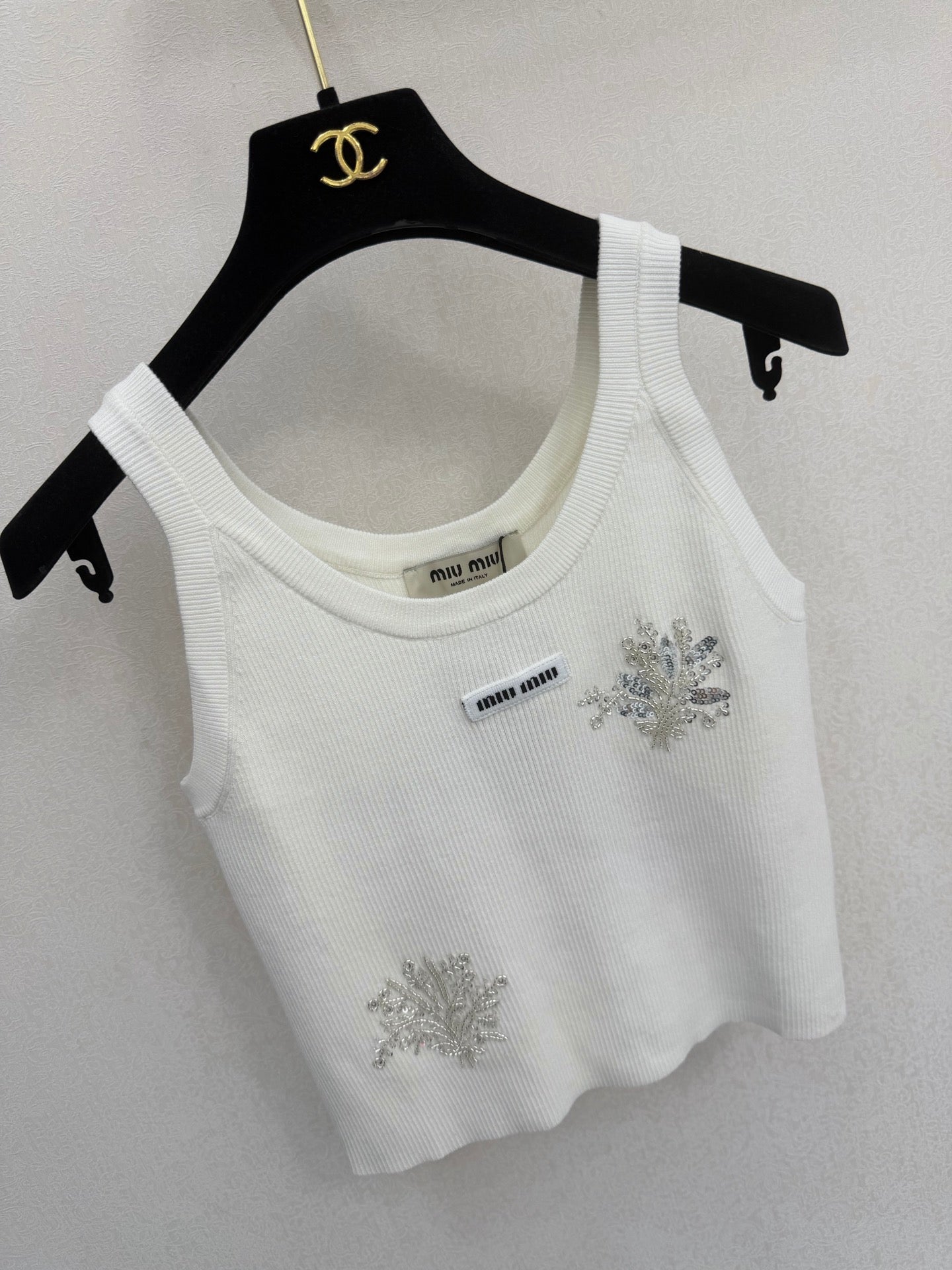 Miumiu 2026 Flower Tank Top Black and White Viscose 394850