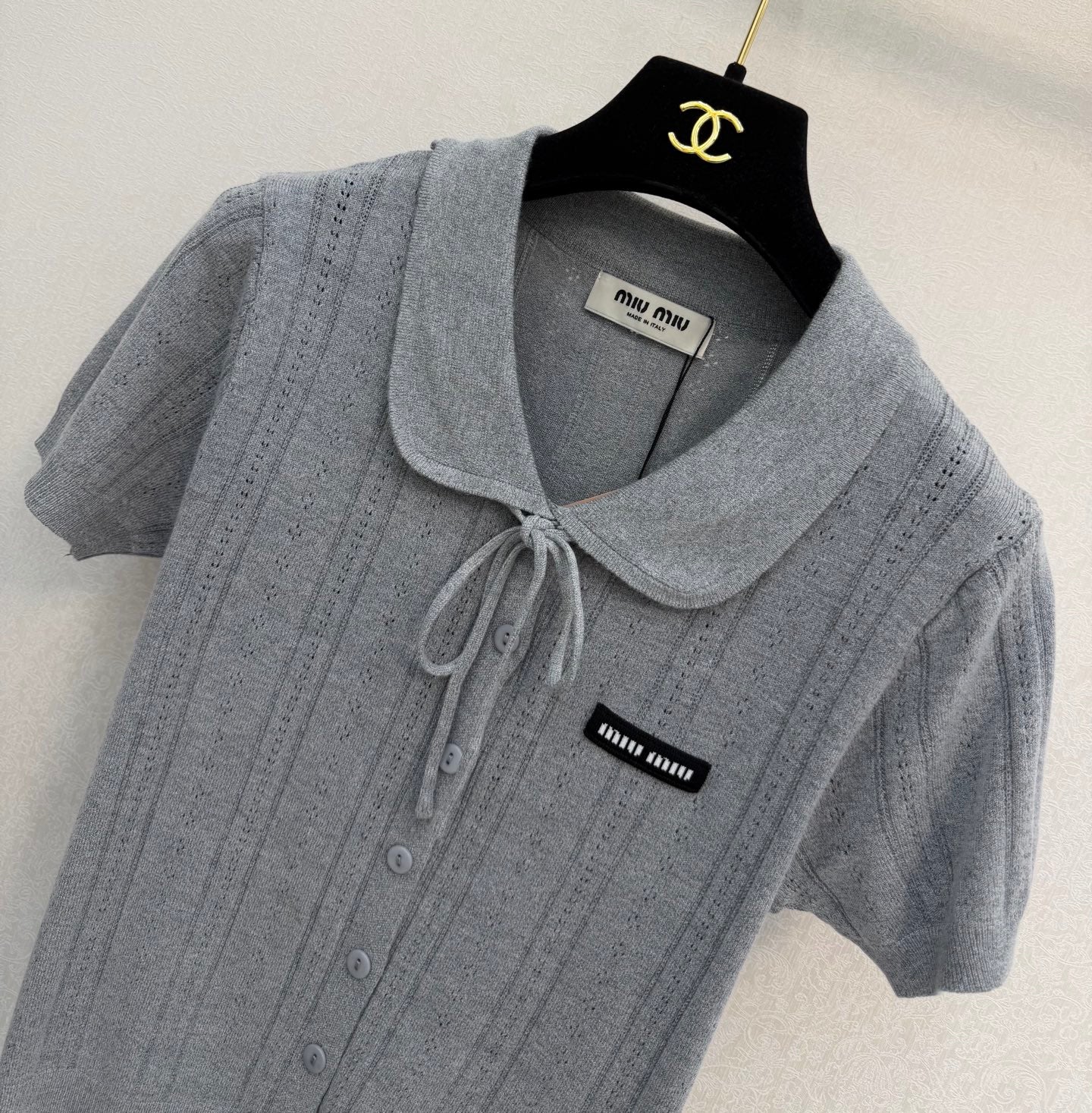 Miumiu 2026 Collared Short-sleeved Cardigan Tencel 394804