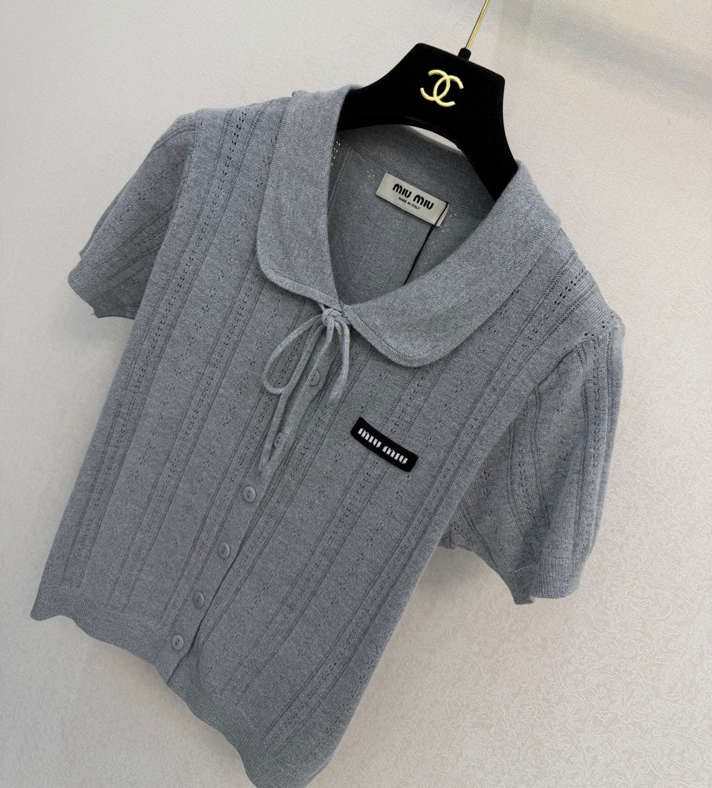 Miumiu 2026 Collared Short-sleeved Cardigan Tencel 394804