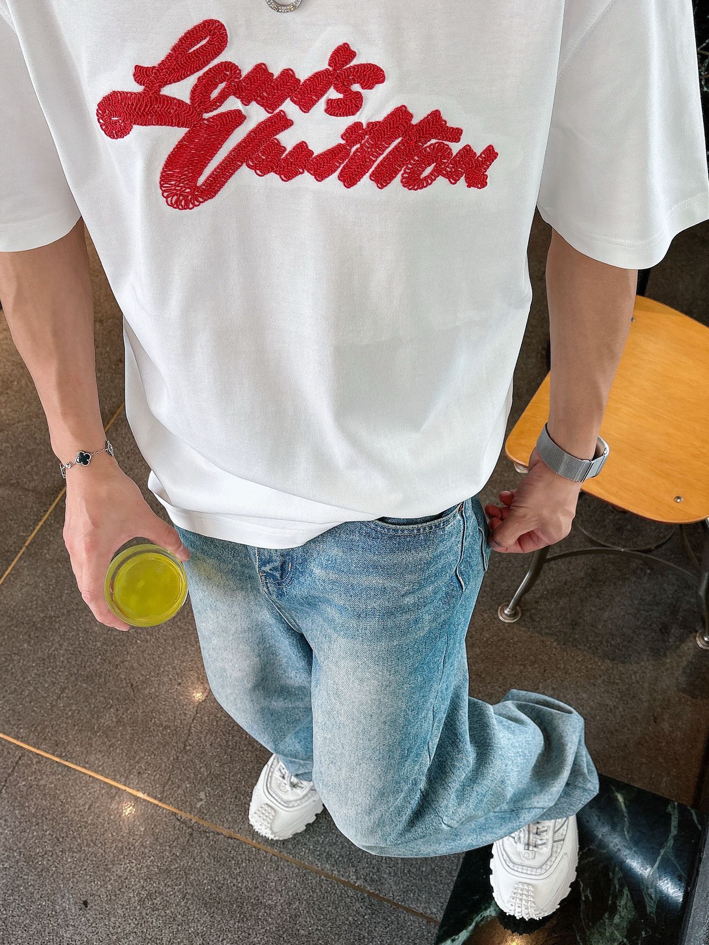 LV 26A Short-Sleeve T-Shirt White Red Cotton 406014