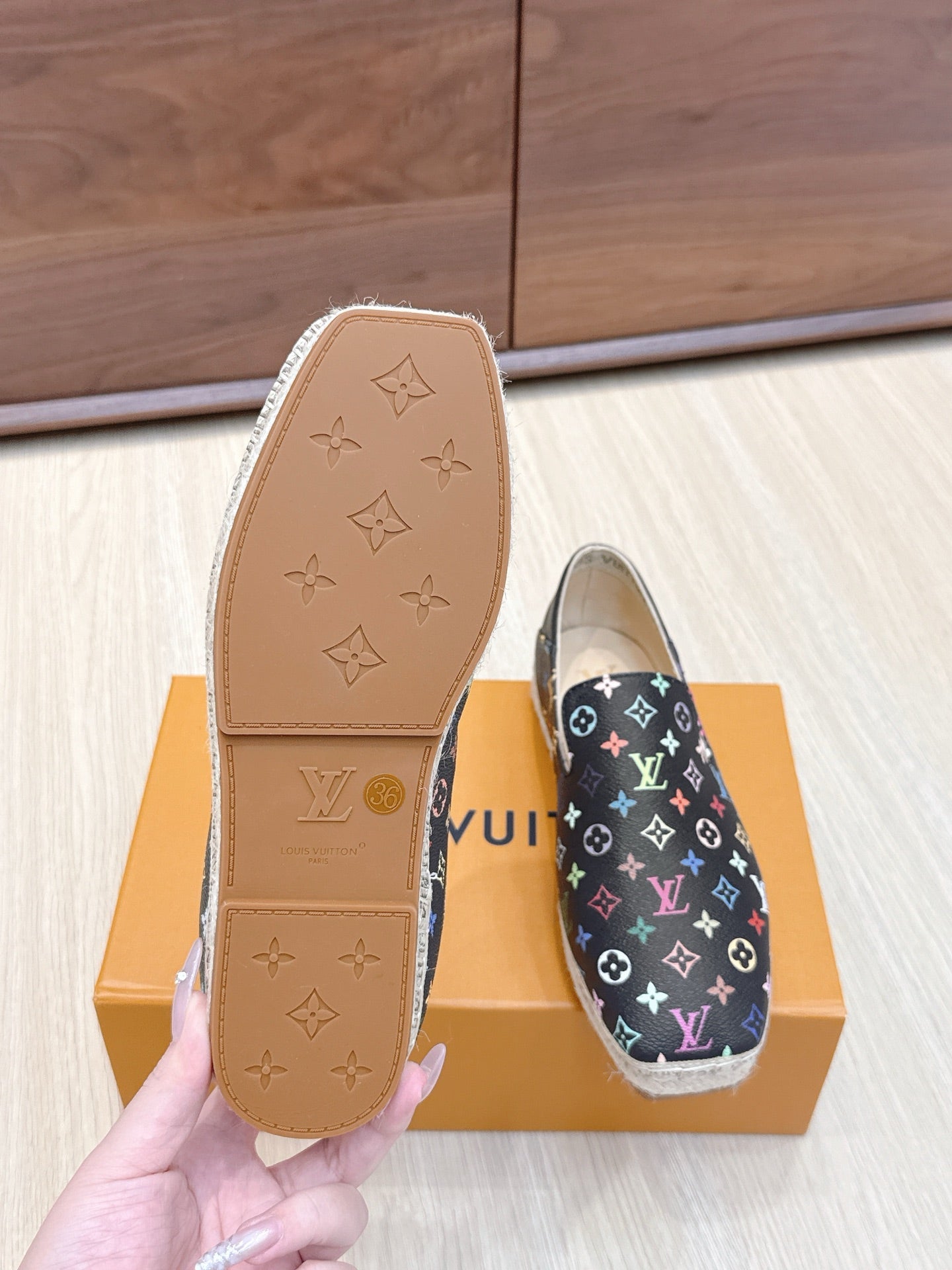 LV 26ss Loafers Black Multicolor Monogram Genuine Leather 656959
