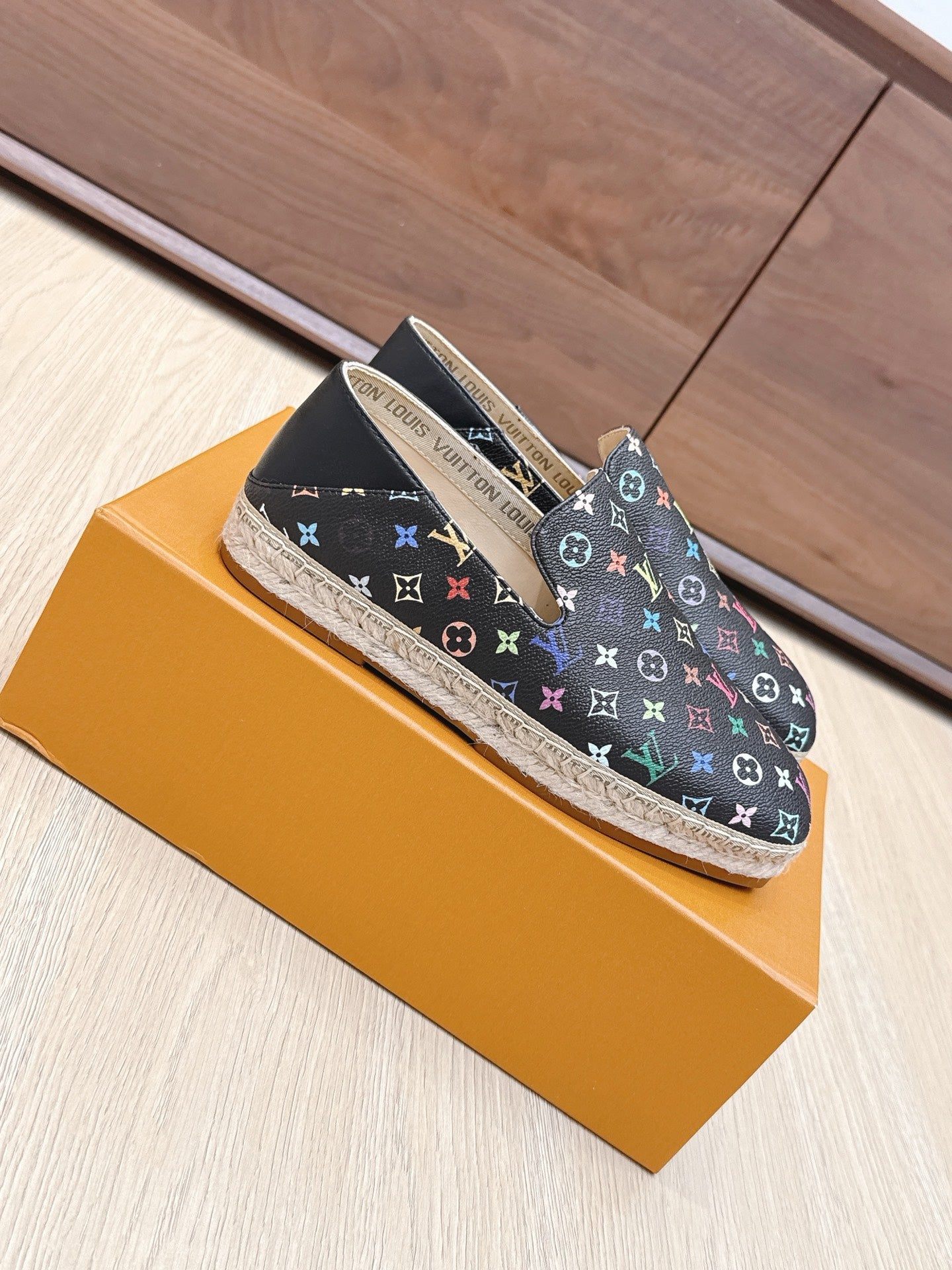 LV 26ss Loafers Black Multicolor Monogram Genuine Leather 656959
