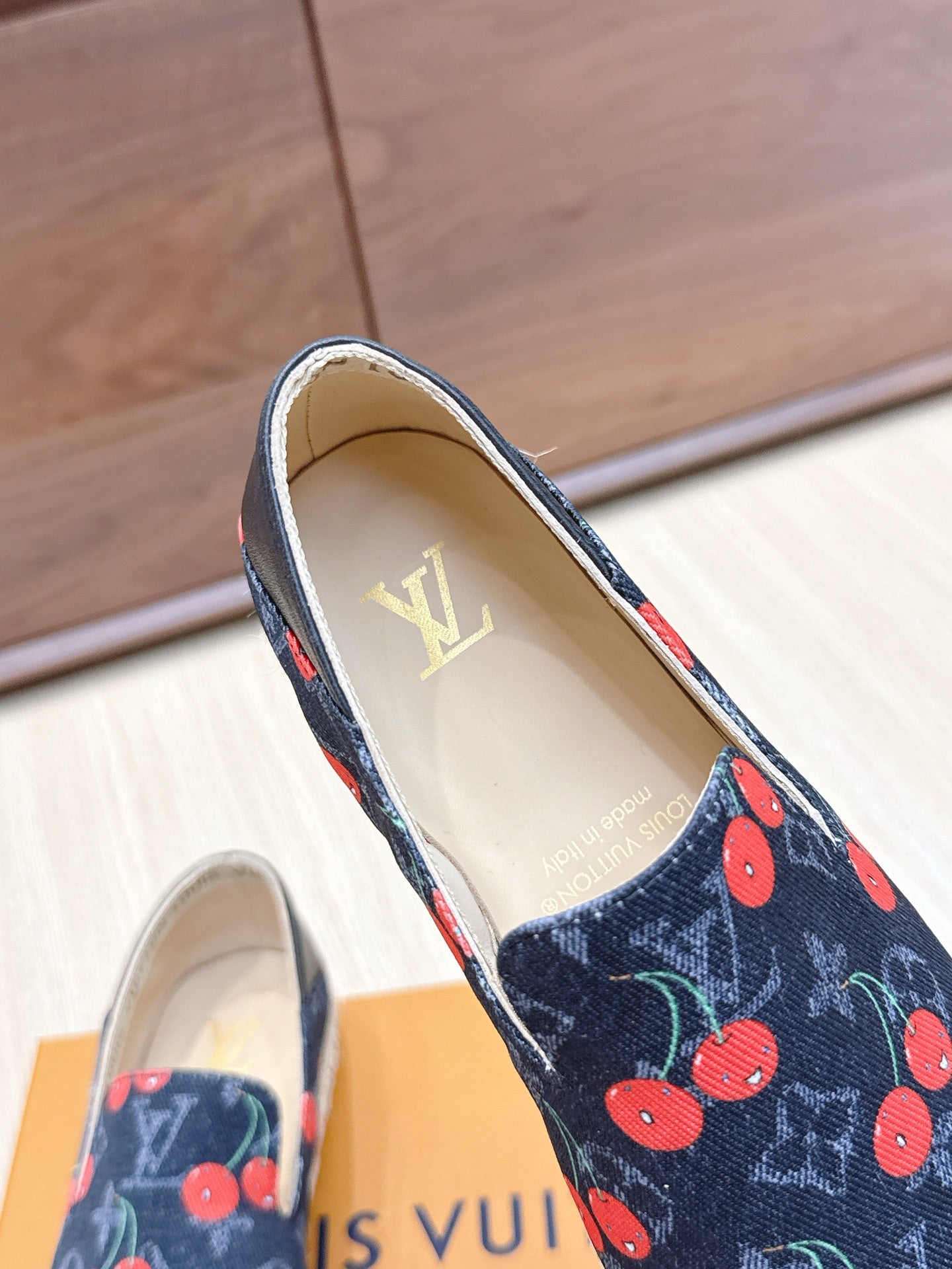 LV 26ss Loafers Dark Blue Red Monogram Denim 656961