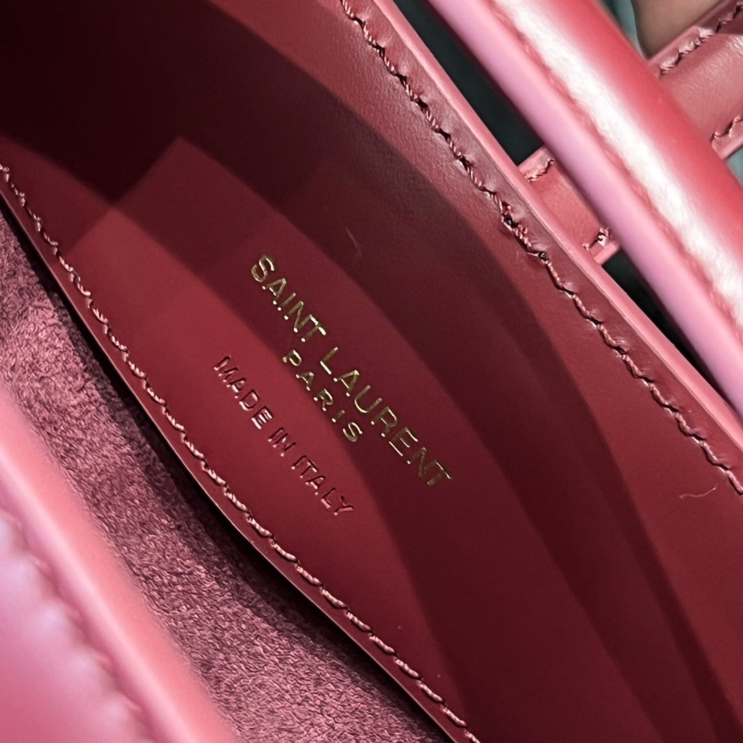 YSL Mini Bucket Bag 15 Dark Red Calfskin Leather