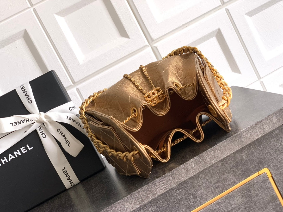 CC 25C Hobo Bags 20cm Bronze Metalic Grained Calfskin