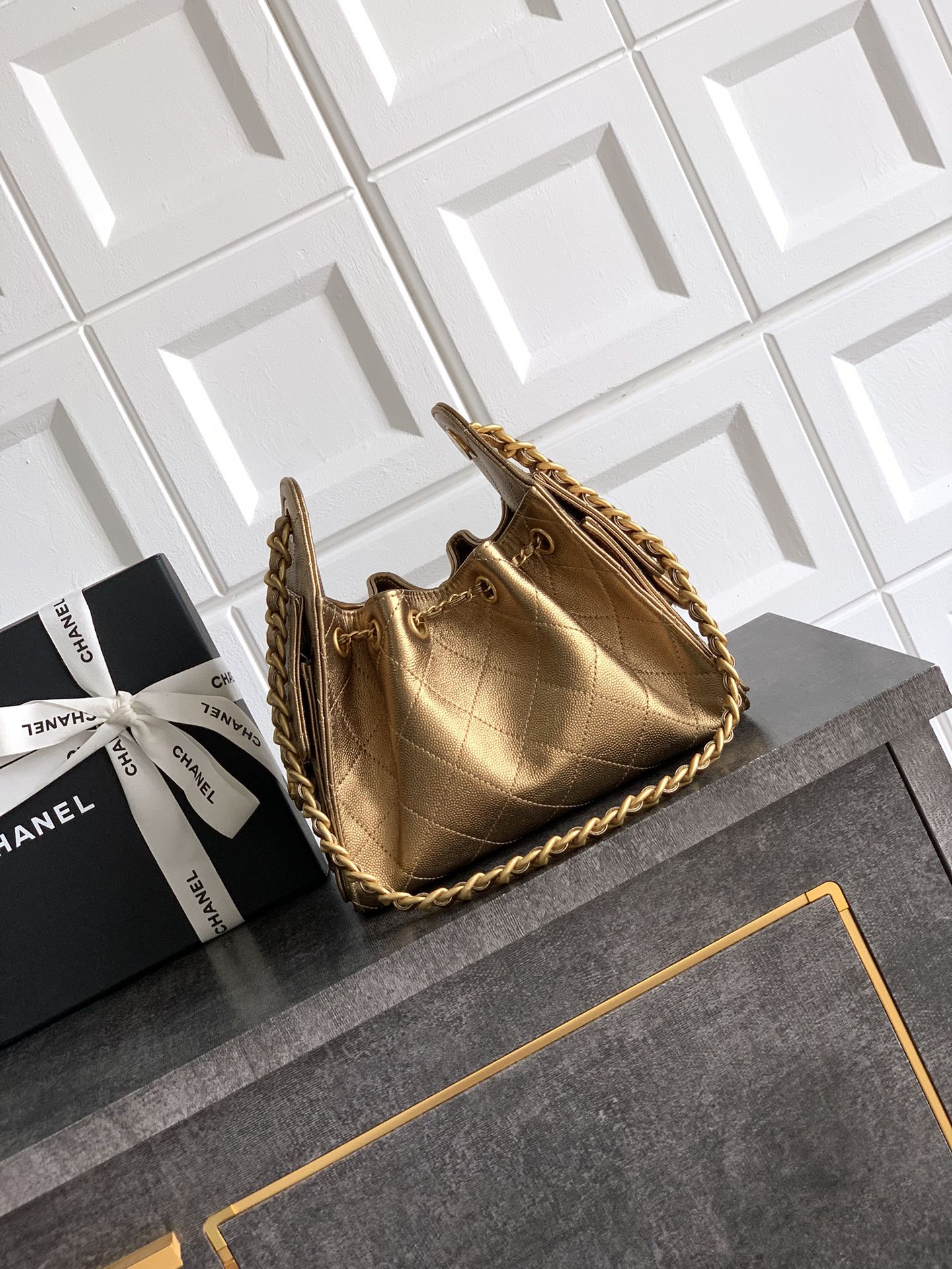 CC 25C Hobo Bags 20cm Bronze Metalic Grained Calfskin