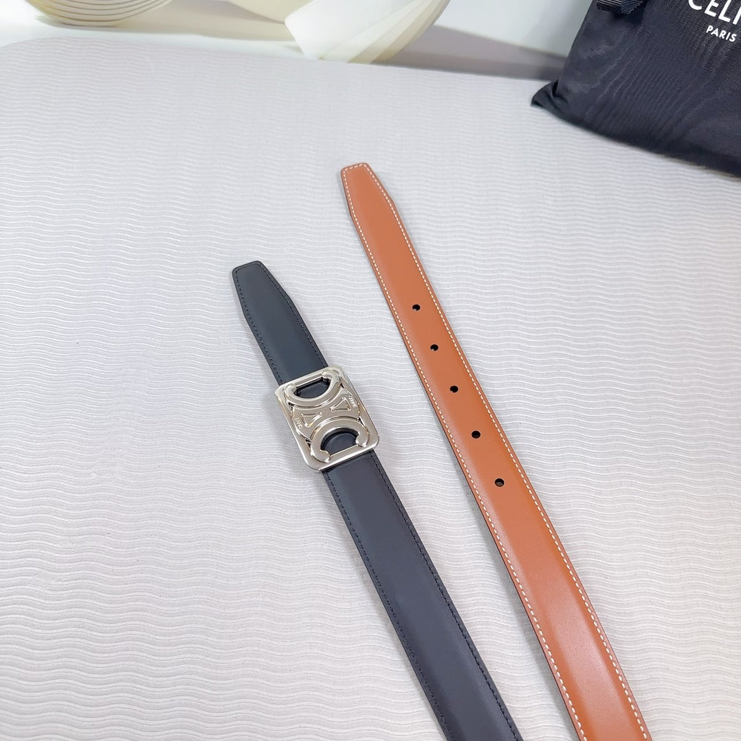 CEL Silver Buckle Belt  25mm Black Calfskin 178252