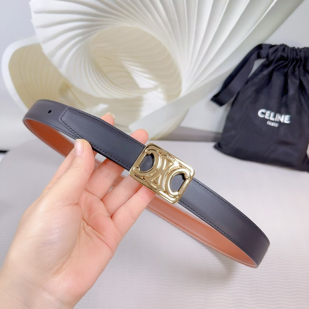 CEL Gold Buckle Belt  25mm Black Calfskin 178253