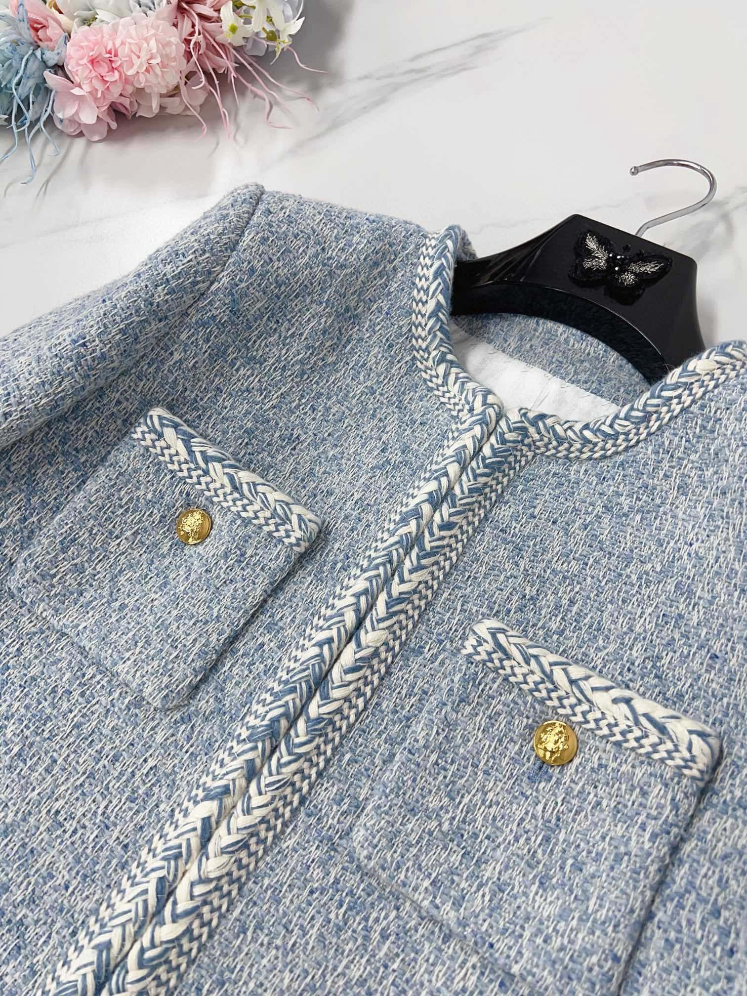 Celine Jacket Light Blue Gold Wool Cotton 290465