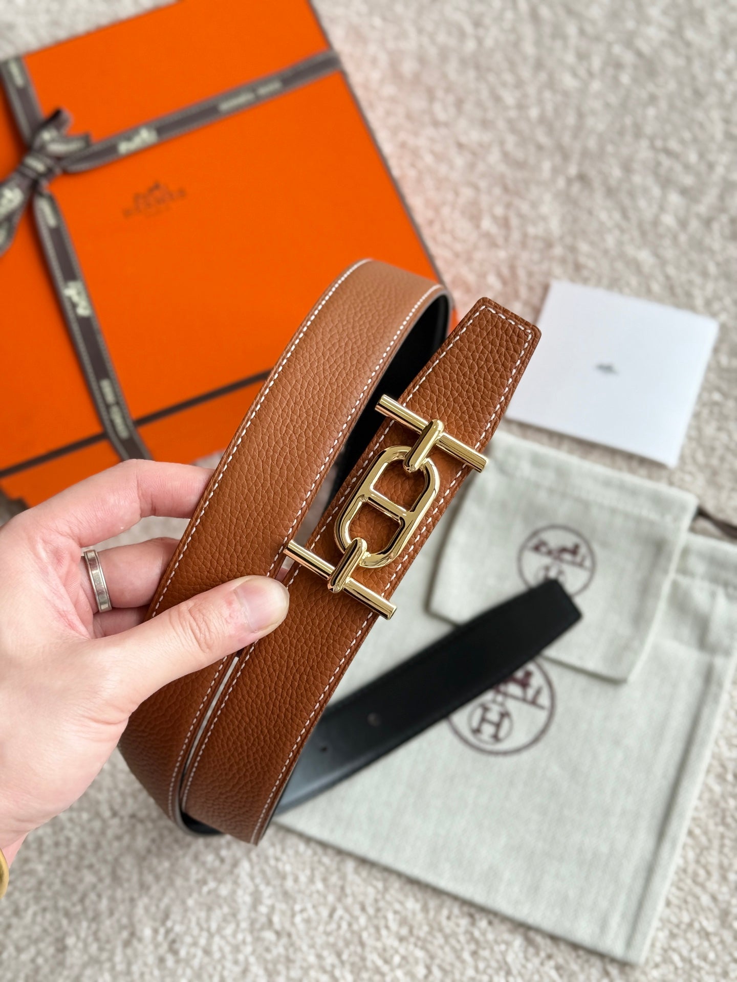 HM Ancre Buckle Belt 32mm Brown Leather 187516