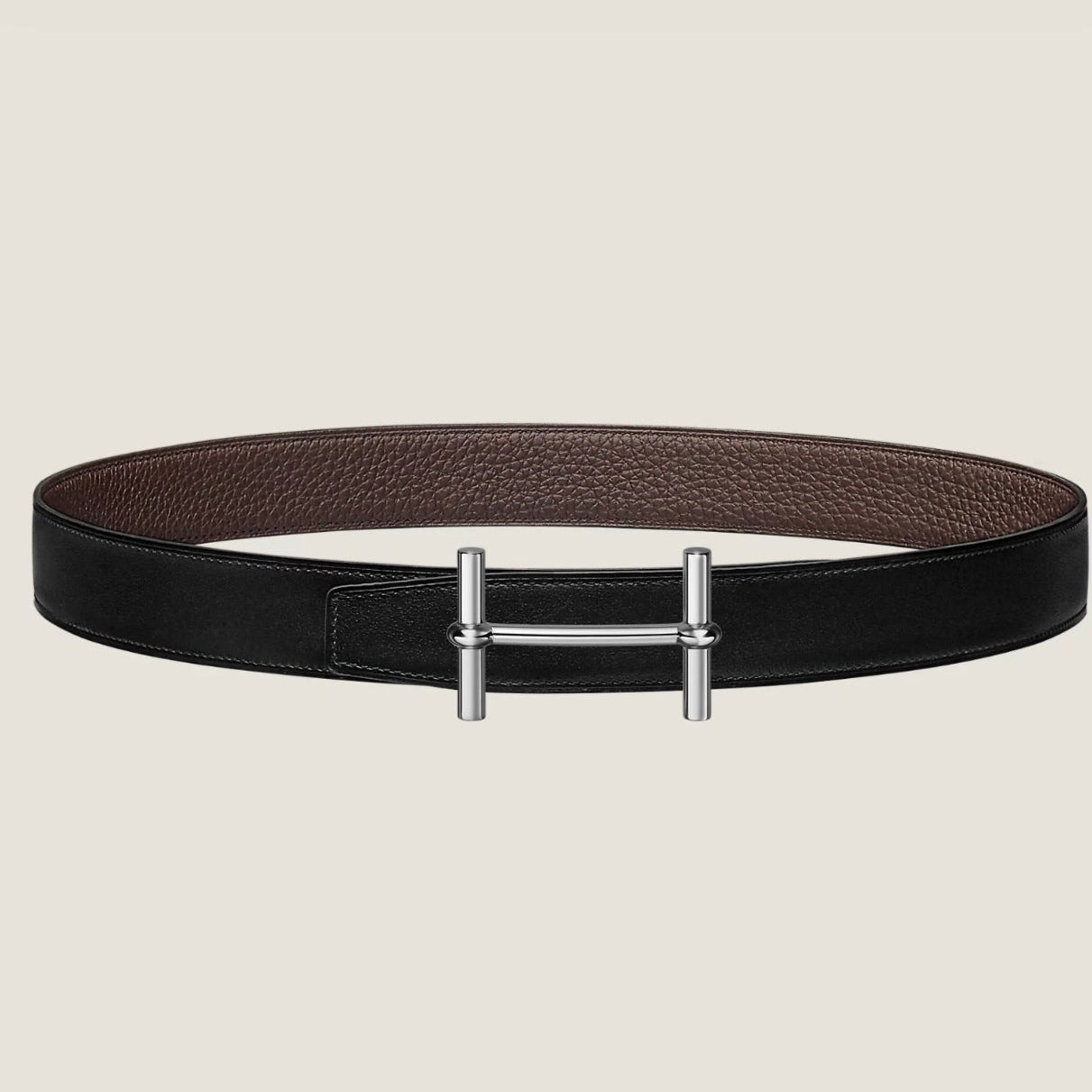 HM H d'Ancre Buckle Belt 32mm Black Chocolate Leather 187773