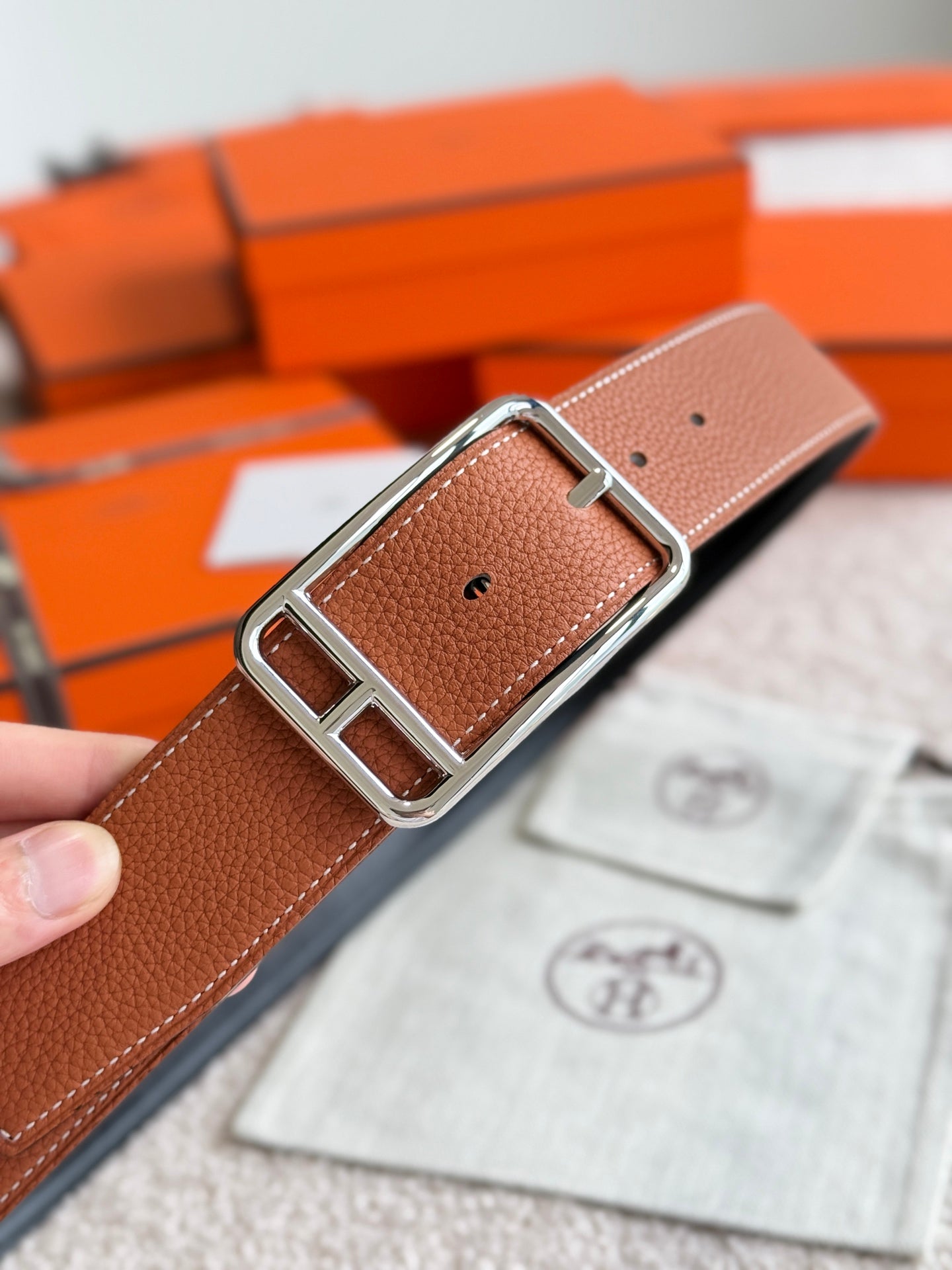 HM Half Cod Reversible 38mm Belt Black Brown Leather 188092
