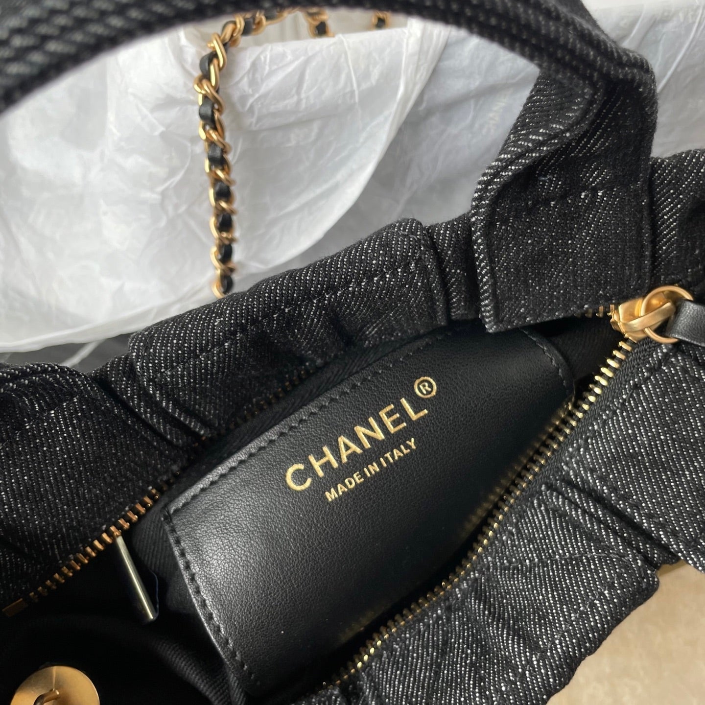 CC 25K Mini Bow Bag 26cm Black Denim