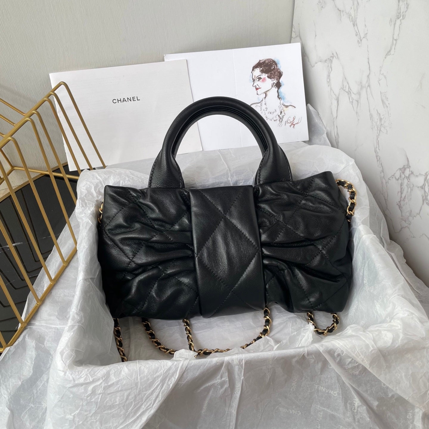 CC 25K Mini Bow Bag 26cm Black Calfskin