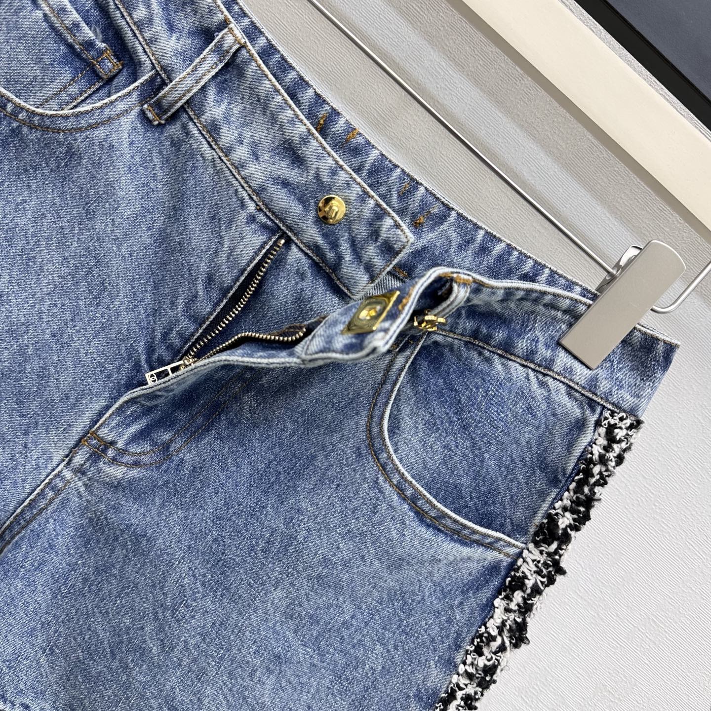 Chanel 2026 Patchwork and Hemmed Denim Shorts Blue Cotton 239252