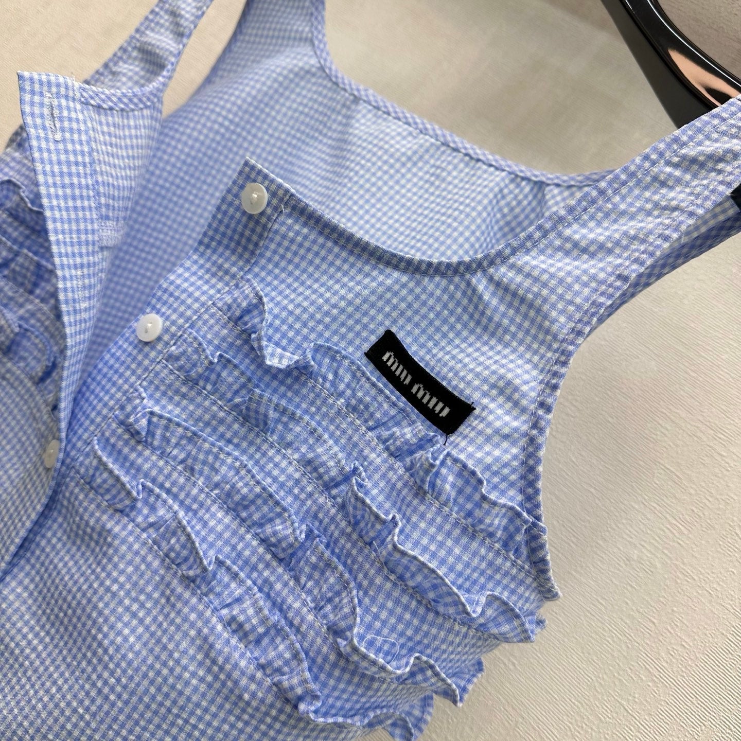 Miumiu 2026 Checkered Vest and Skirt Set Blue Polyester Cotton 431848
