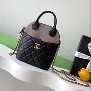 CC 25A Clutch With Chain 18cm Grey Suede Black Calfskin