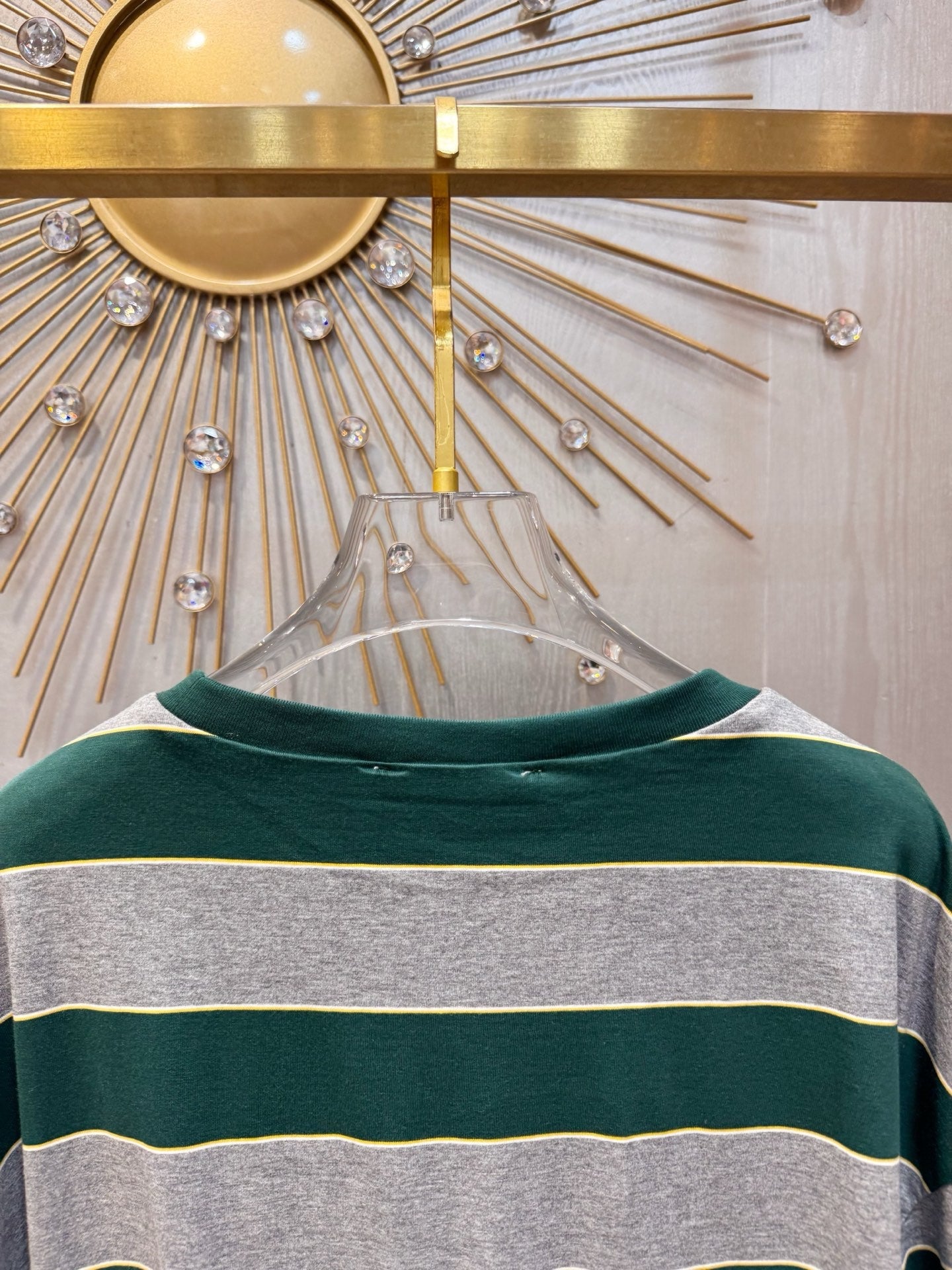 Miumiu 2026 Striped Long-sleeved T-shirt Green mix Gray Cotton