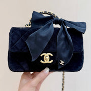 Chanel 2025 Flap Bag With Bow 20cm Black Velvet 345991