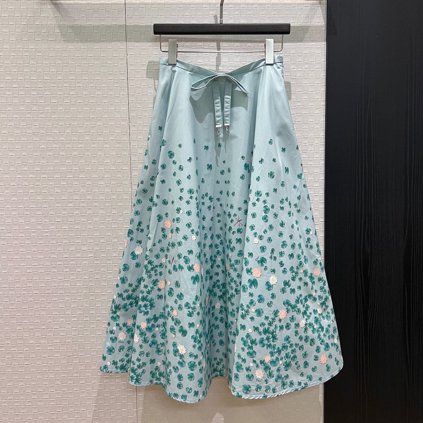 Dior 2026 Bow Ruffled Lotus Flower Skirt Blue Cotton