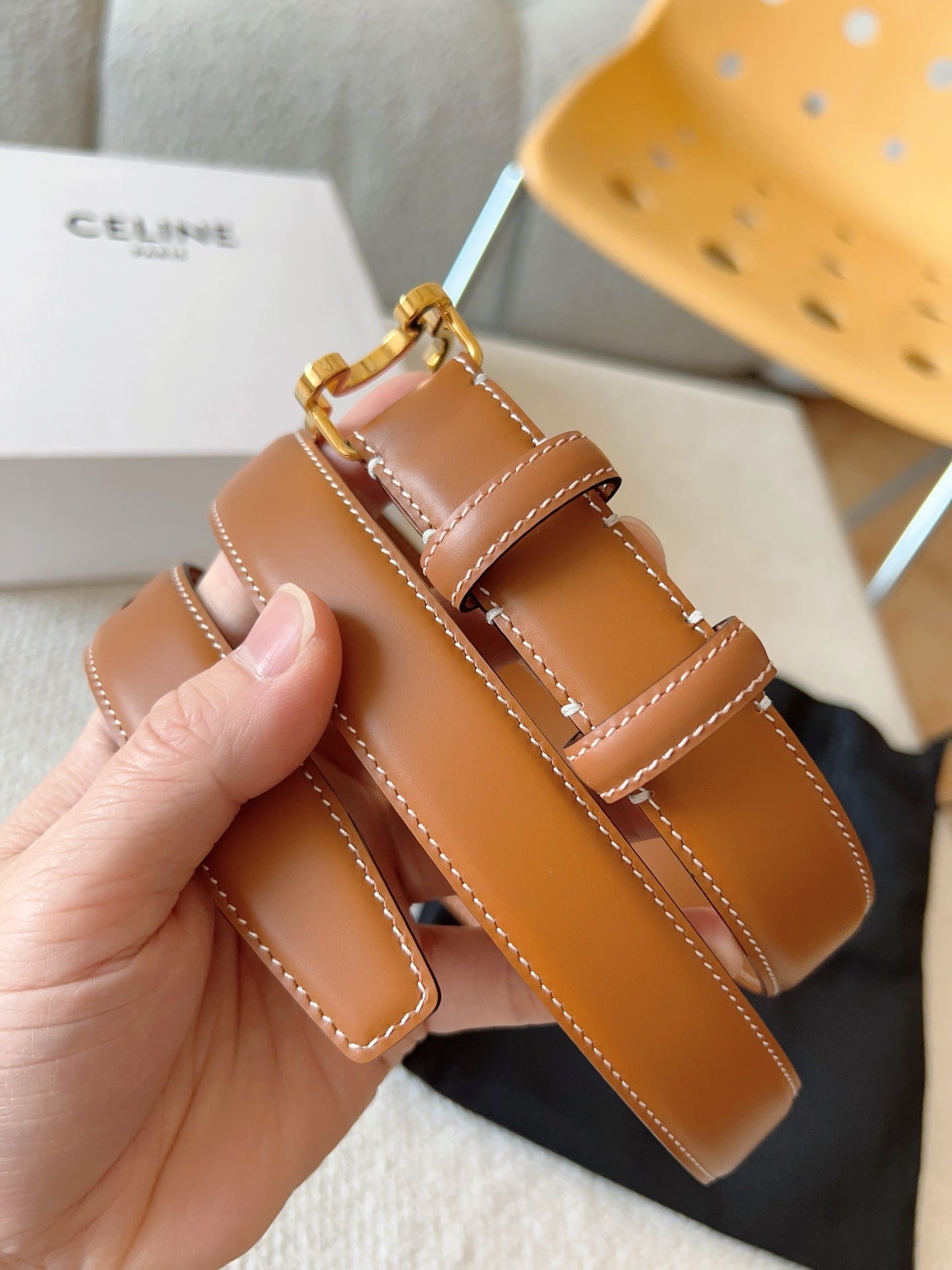 CL Gold 25mm Triomphe Enamel Brown Cowhide 607412