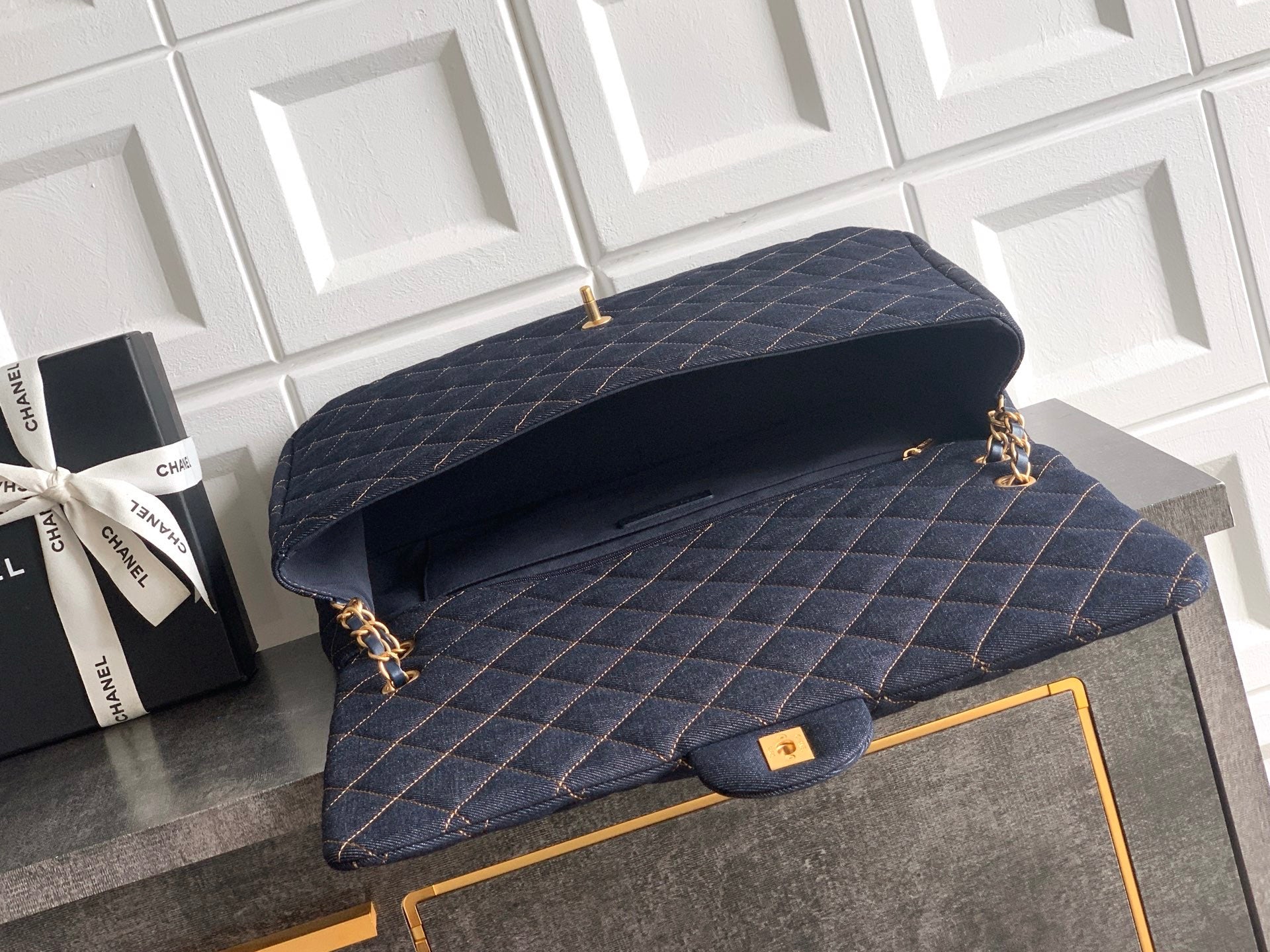 Chanel 2026 Flap Bag 38.5cm Blue Denim Leather