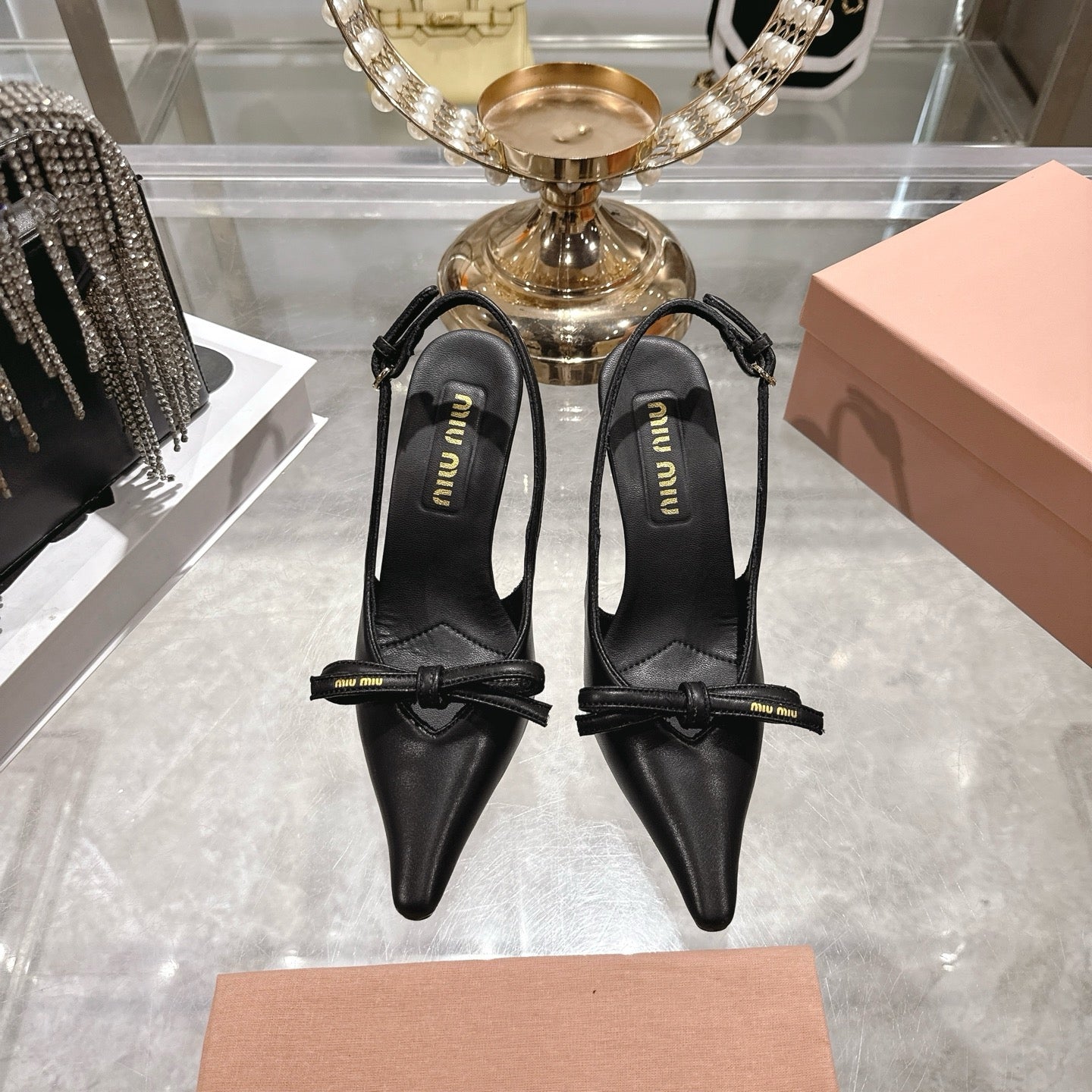 Miu 26 High Heel Slingback 80 Black Leather 592097